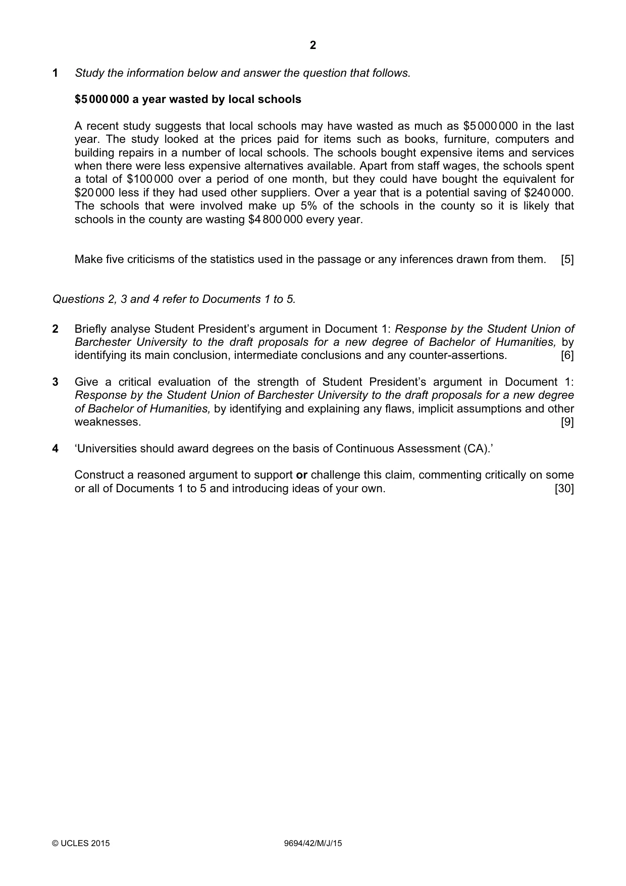 Cambridge A Level Thinking Skills 9694 2015 May/June Paper 4 · Variant 2 question paper, page 2 of 8