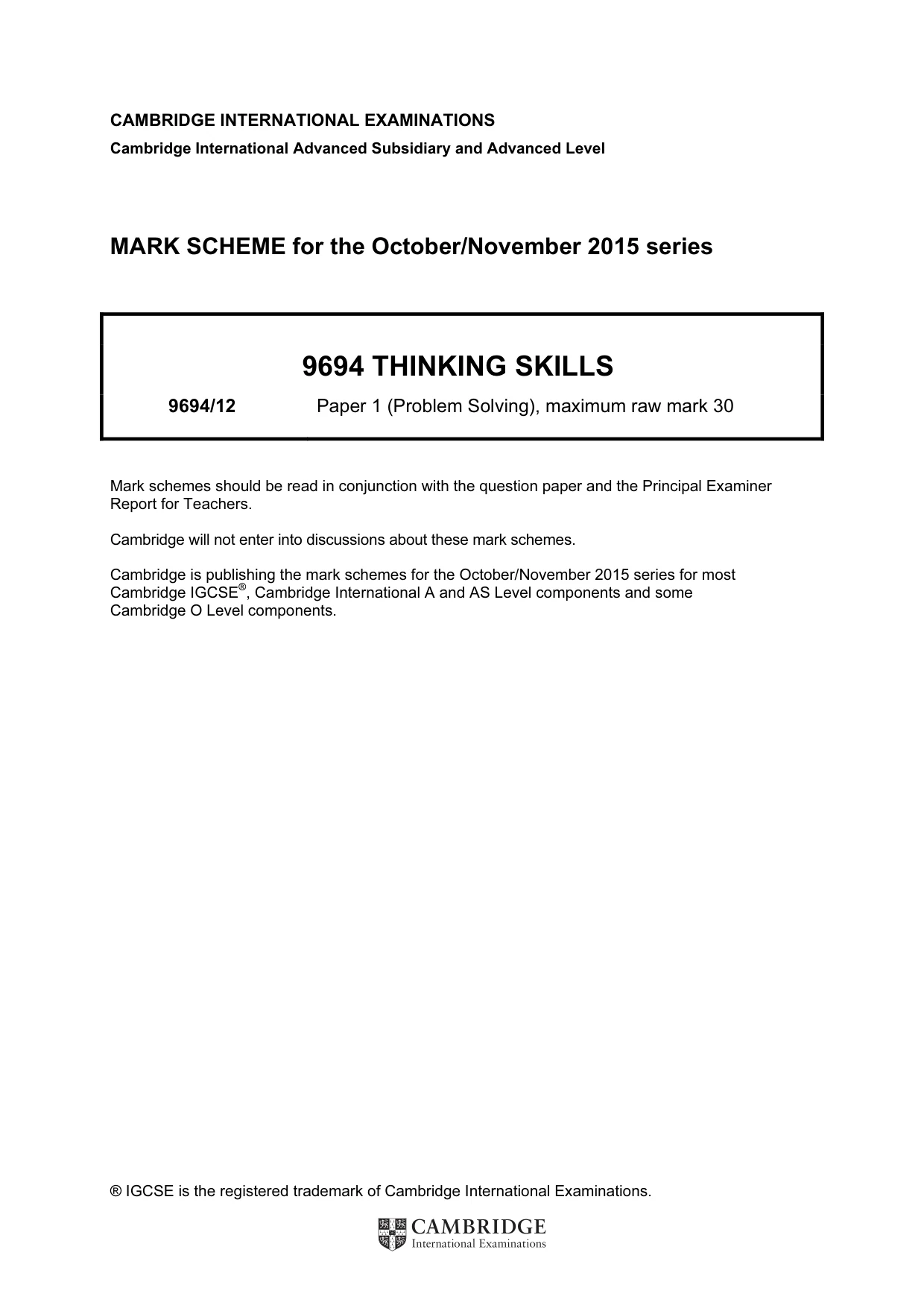 Mark scheme, page 1 of 2