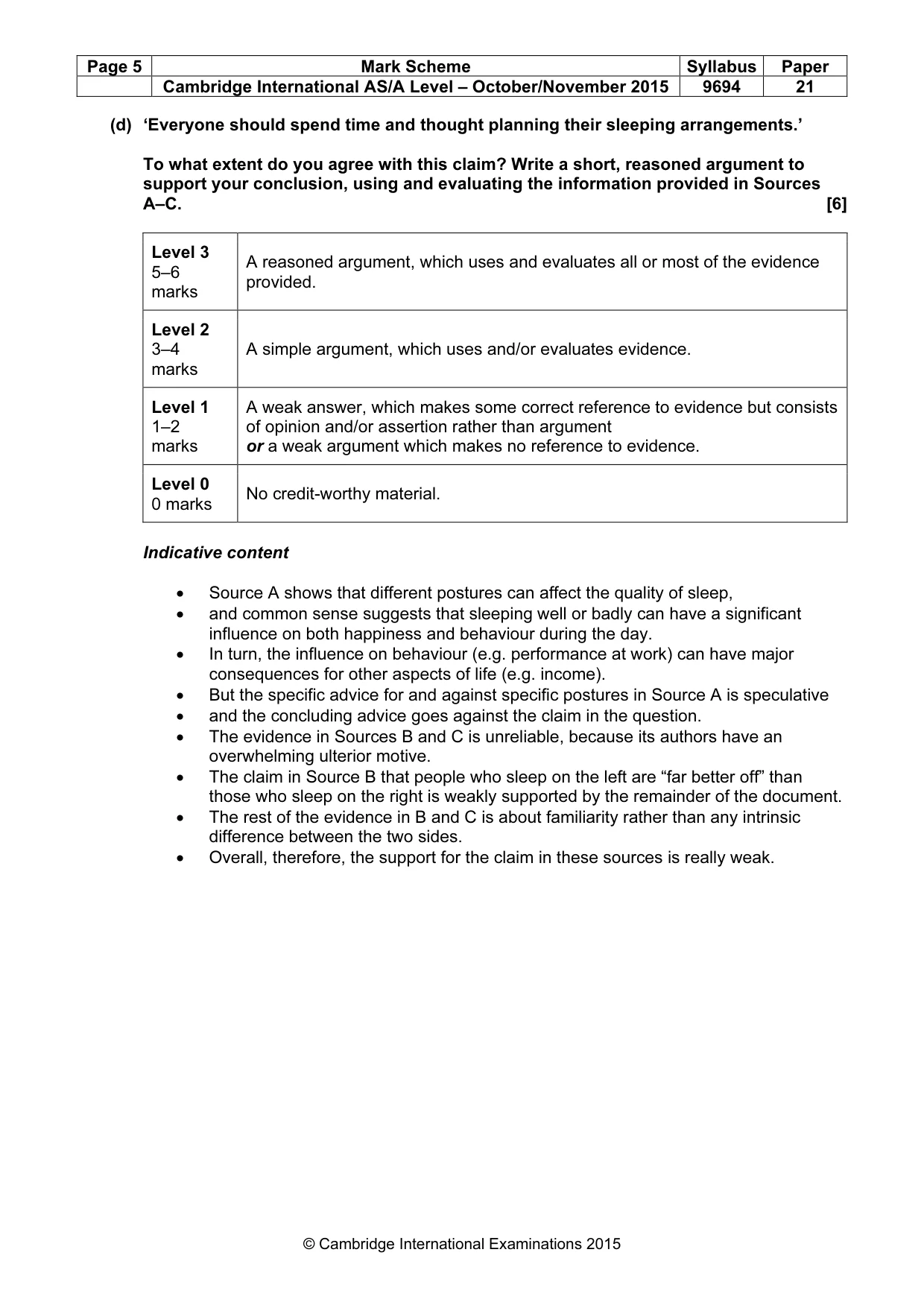 Mark scheme, page 5 of 8