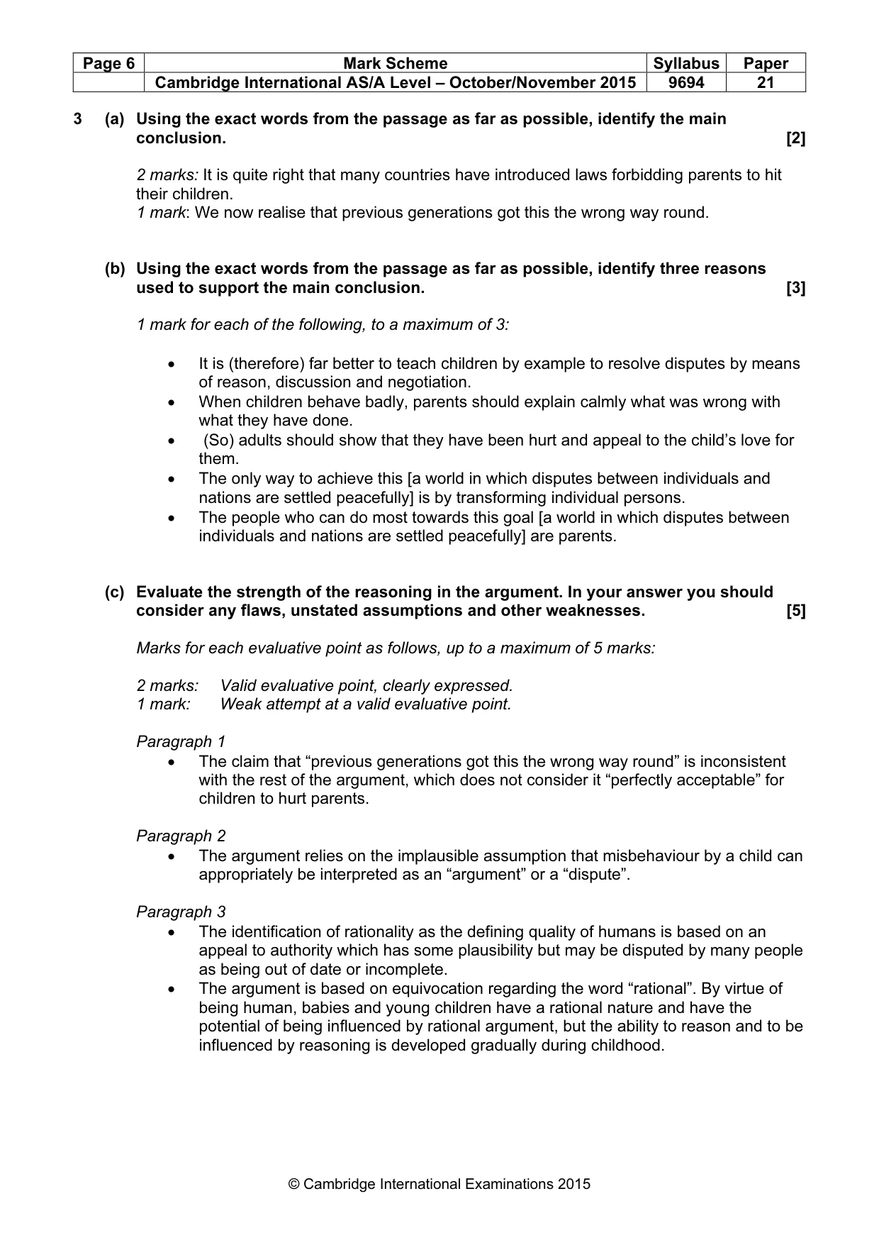 Mark scheme, page 6 of 8