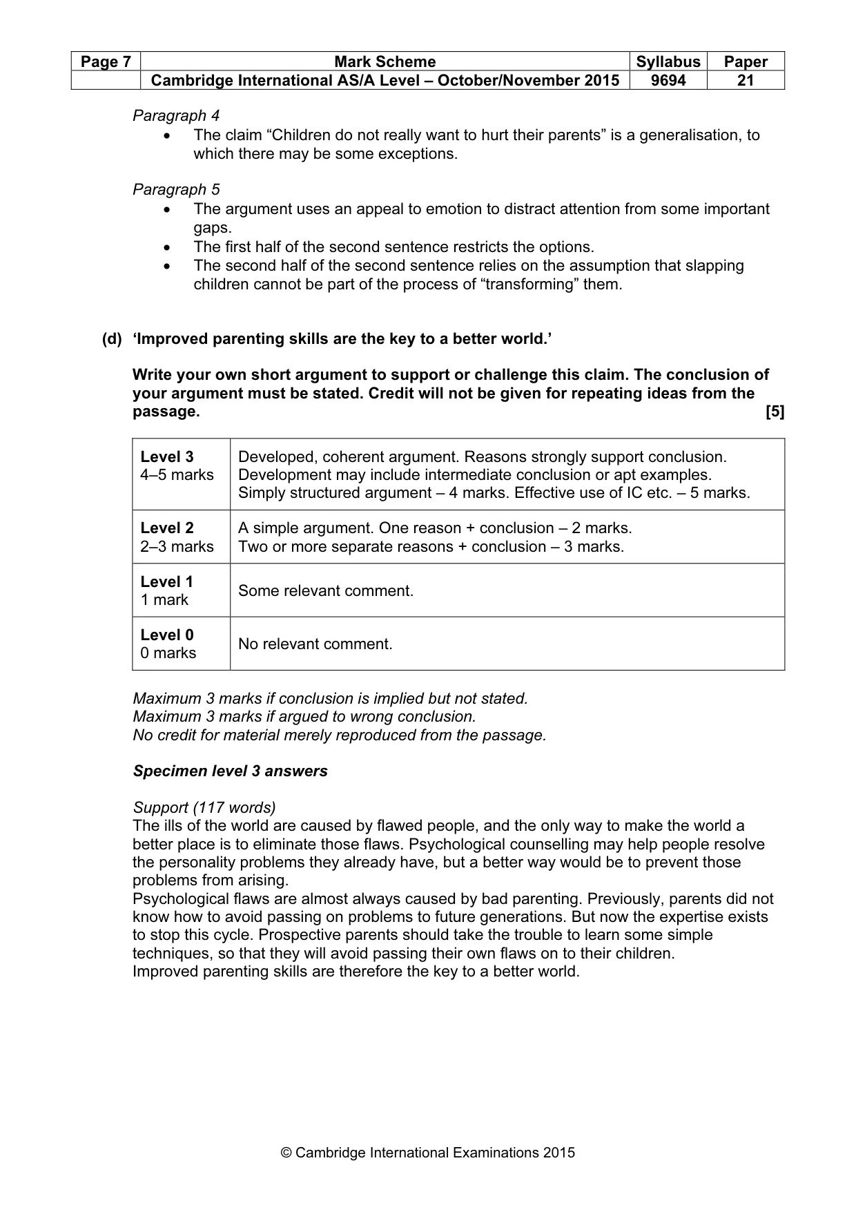 Mark scheme, page 7 of 8