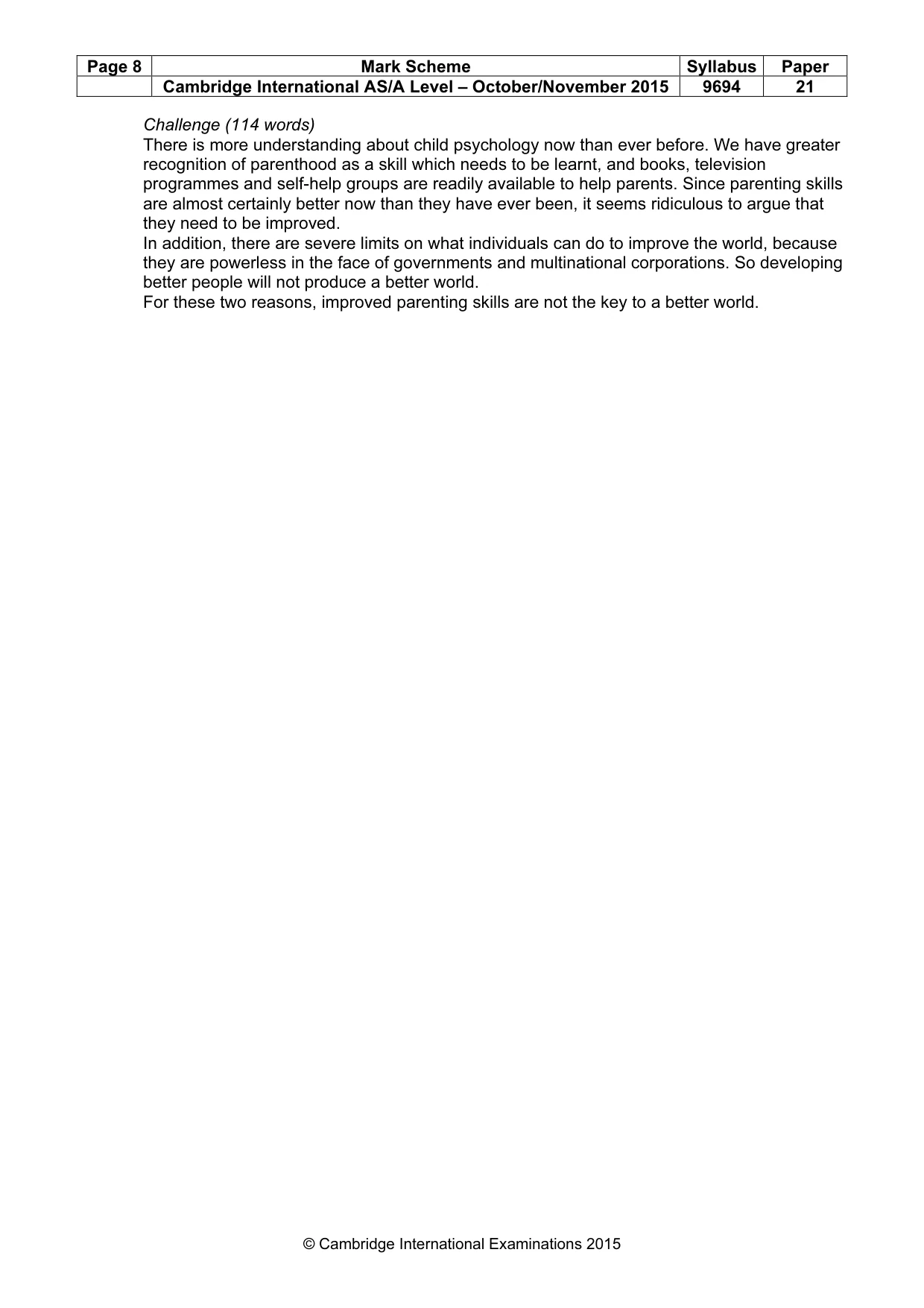 Mark scheme, page 8 of 8
