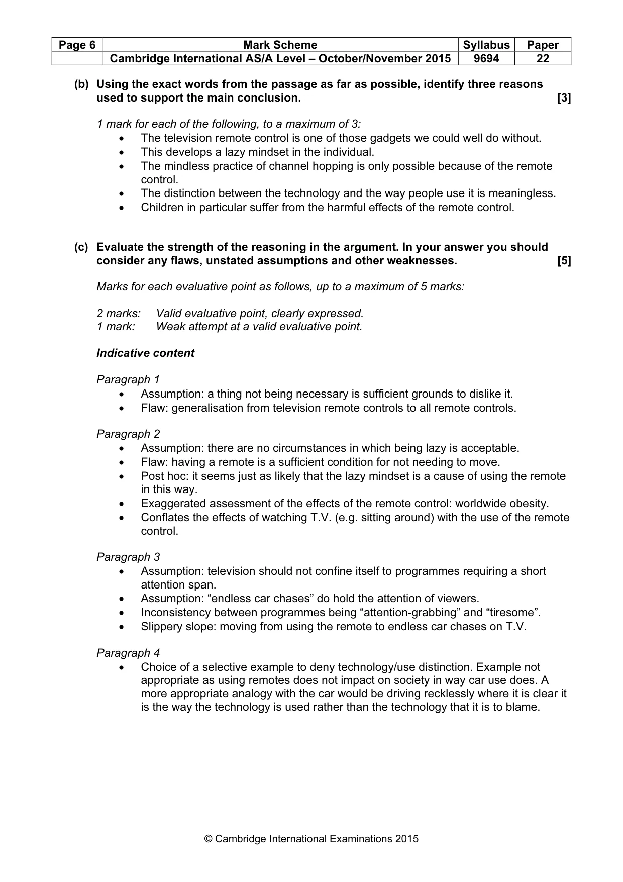 Mark scheme, page 6 of 7