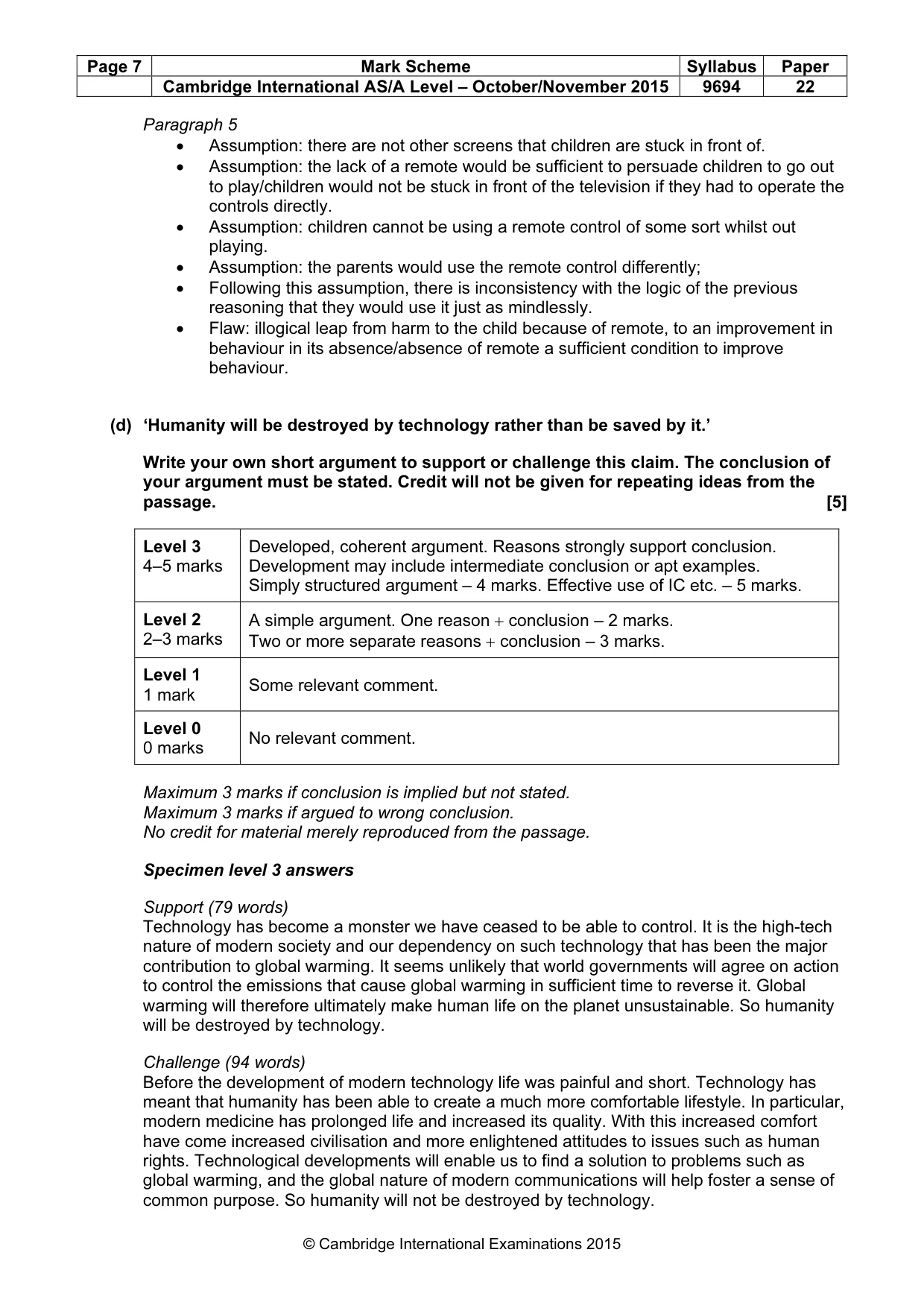 Mark scheme, page 7 of 7