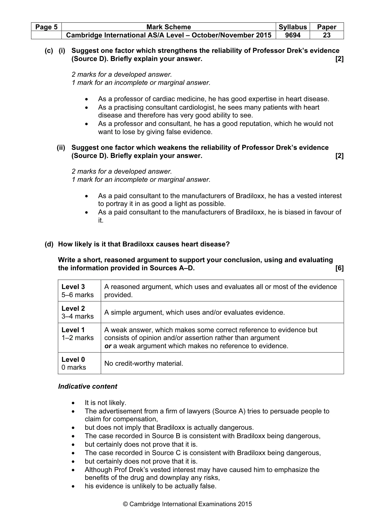 Mark scheme, page 5 of 8