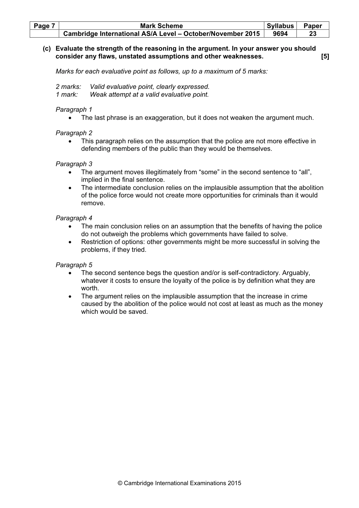Mark scheme, page 7 of 8