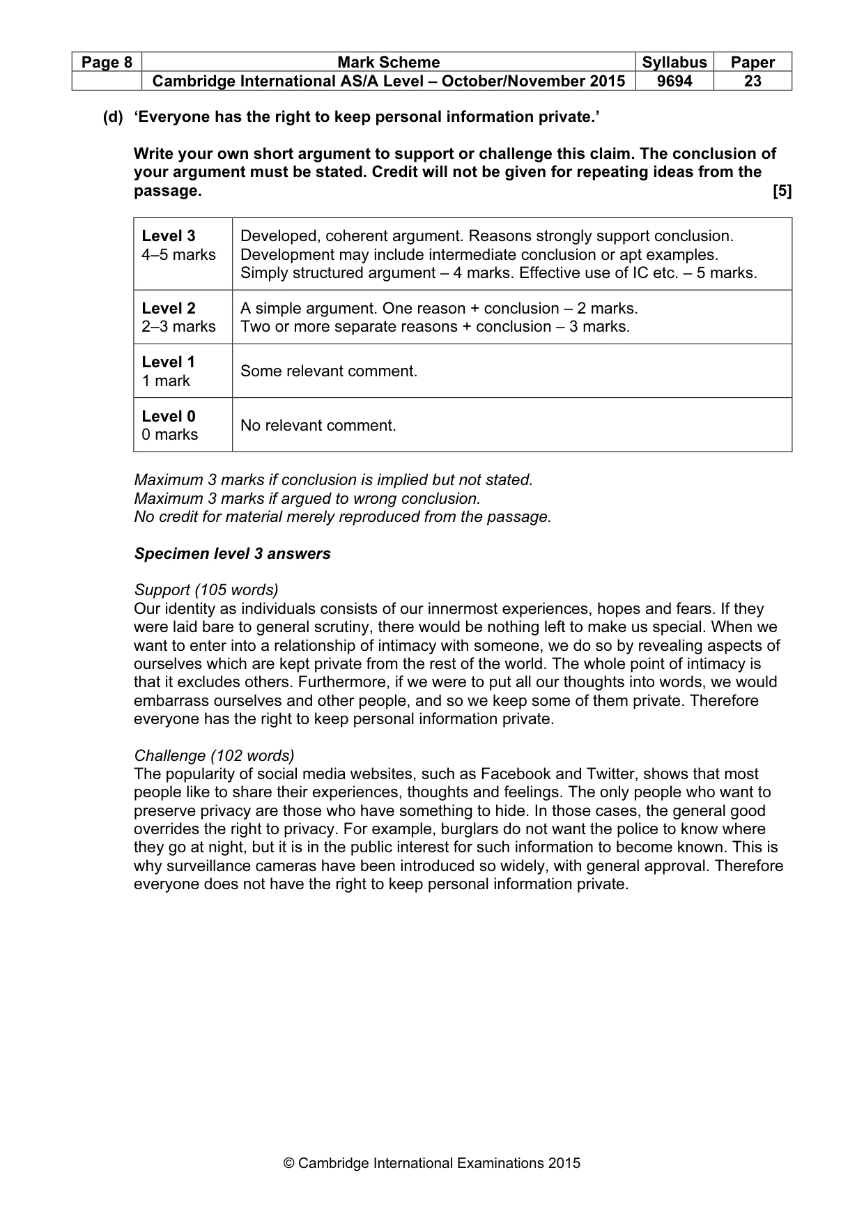 Mark scheme, page 8 of 8