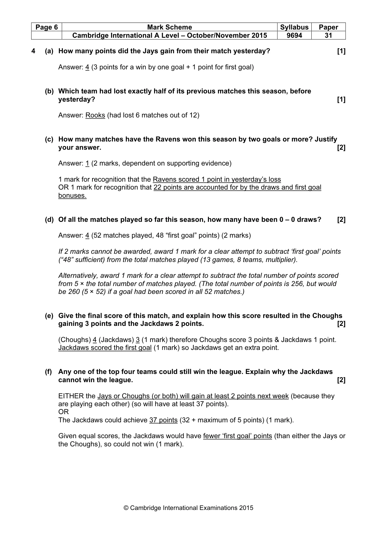 Mark scheme, page 6 of 7