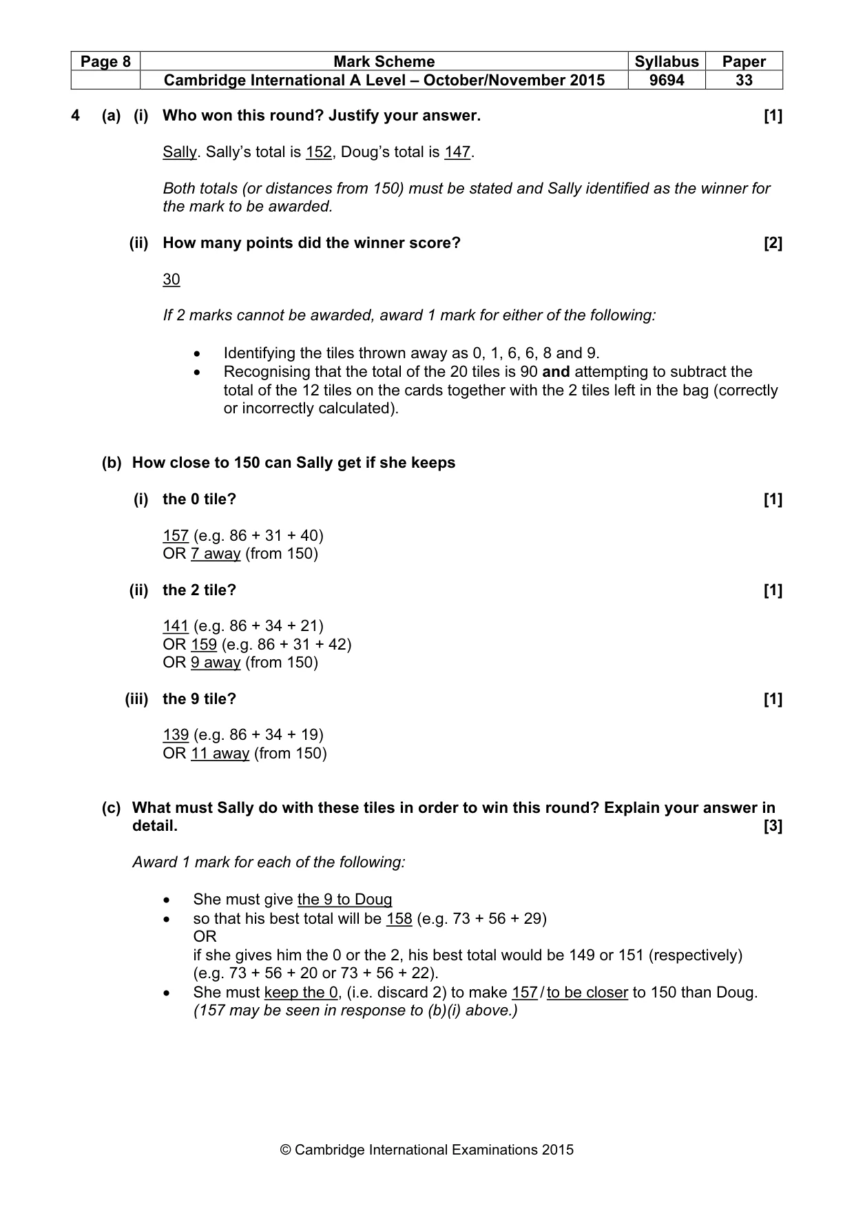 Mark scheme, page 8 of 9