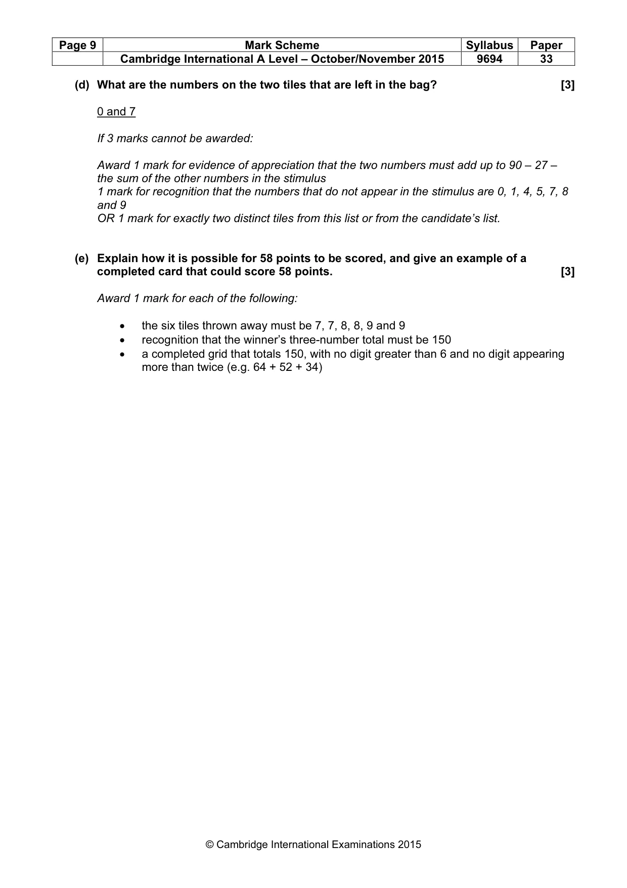 Mark scheme, page 9 of 9