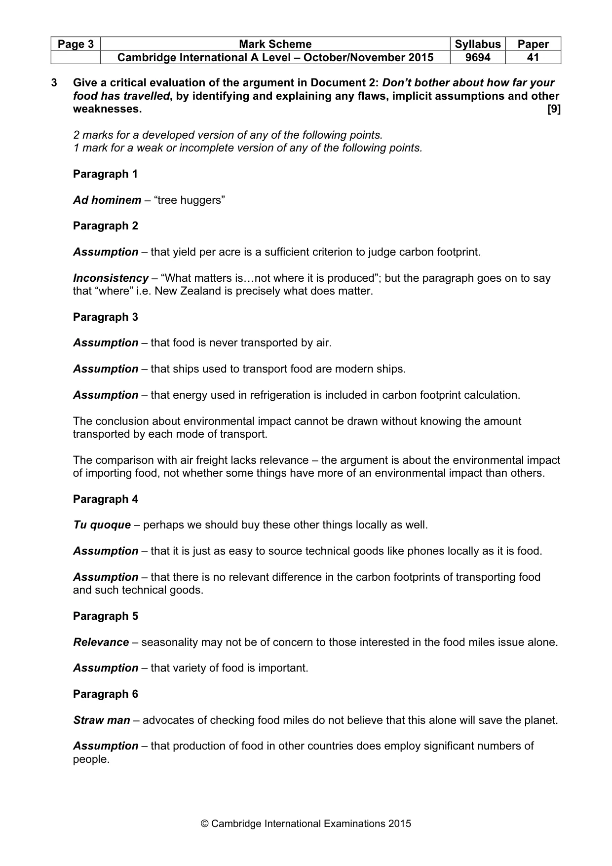 Mark scheme, page 3 of 7