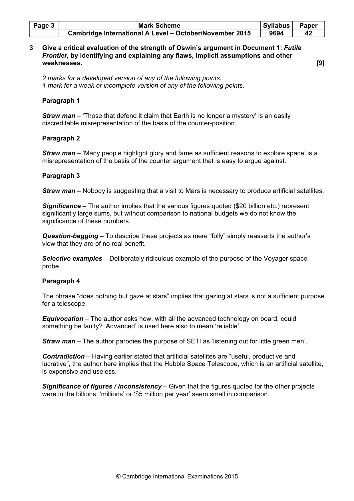 Mark scheme, page 3 of 9