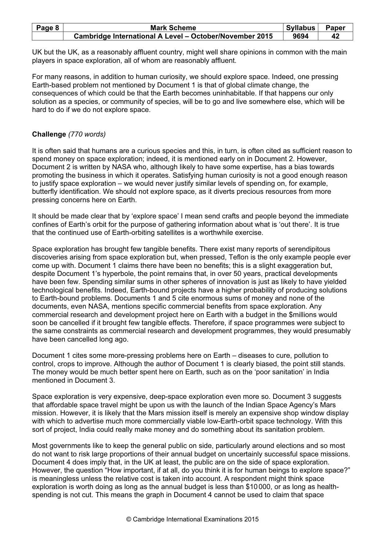 Mark scheme, page 8 of 9