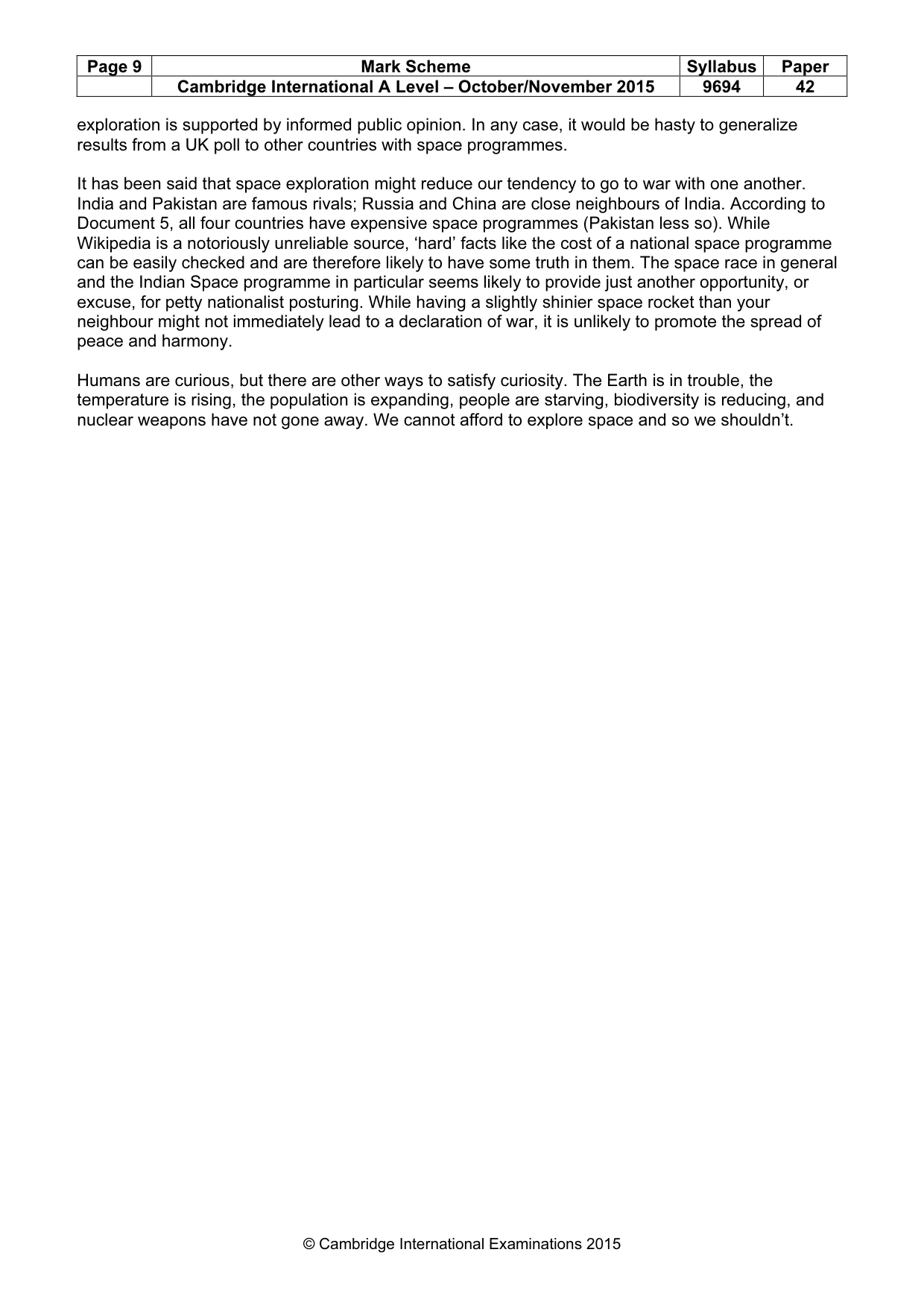 Mark scheme, page 9 of 9