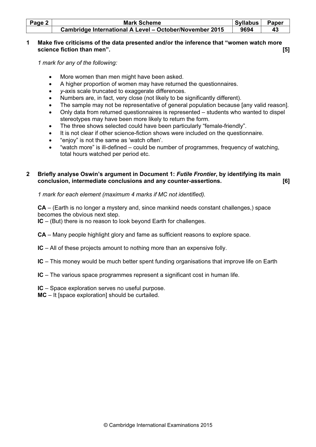 Mark scheme, page 2 of 9