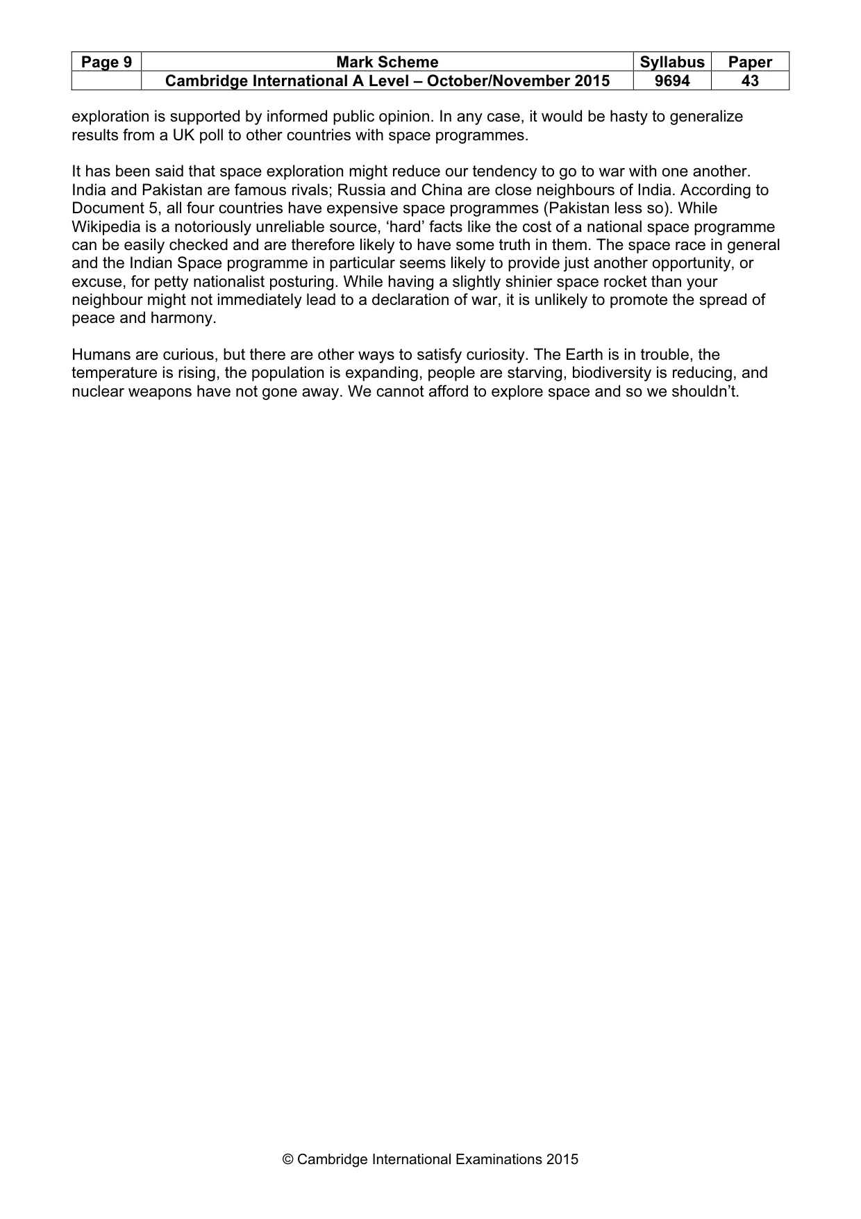 Mark scheme, page 9 of 9