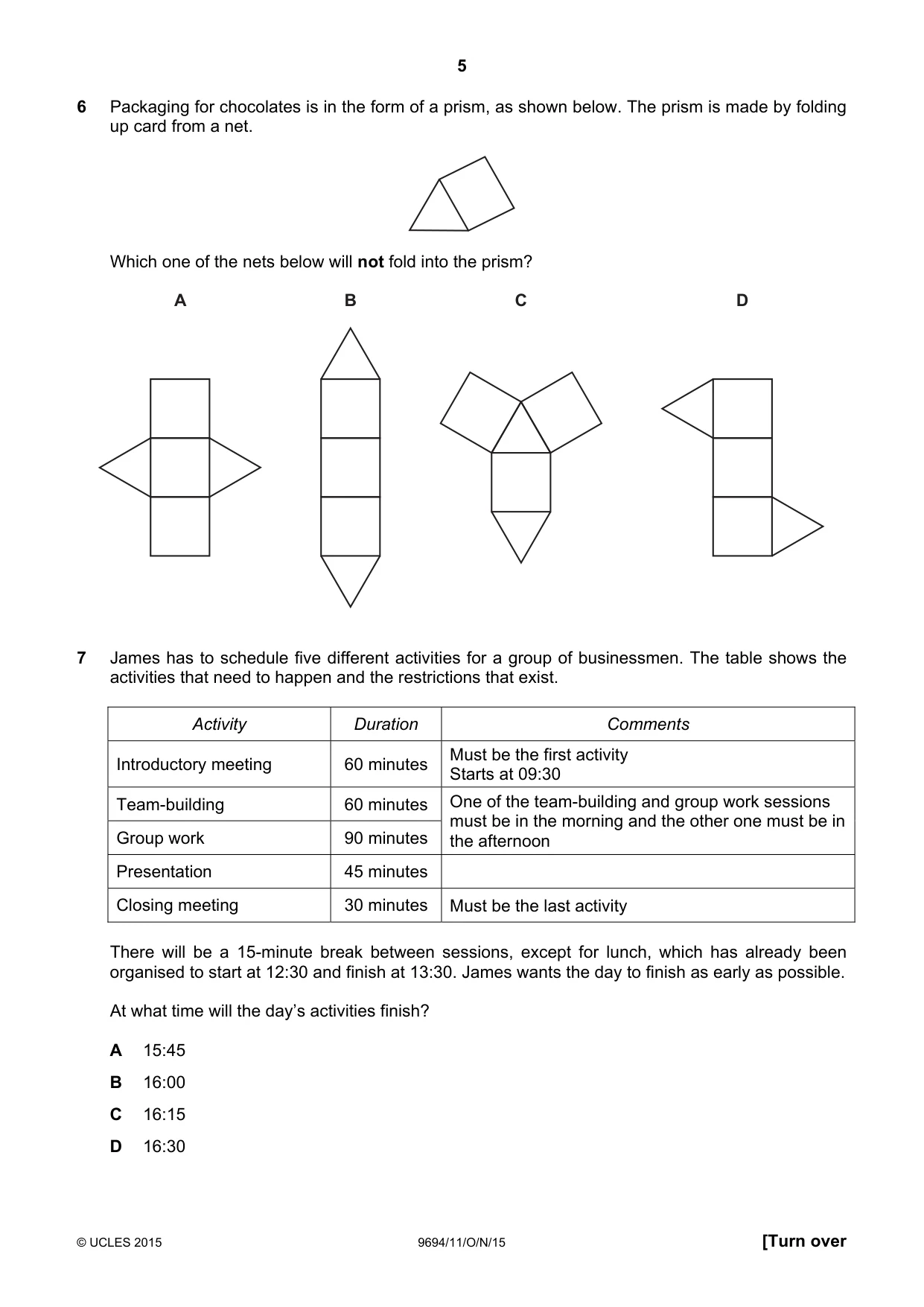 Cambridge A Level Thinking Skills 9694 2015 Oct/Nov Paper 1 · Variant 1 question paper, page 5 of 20