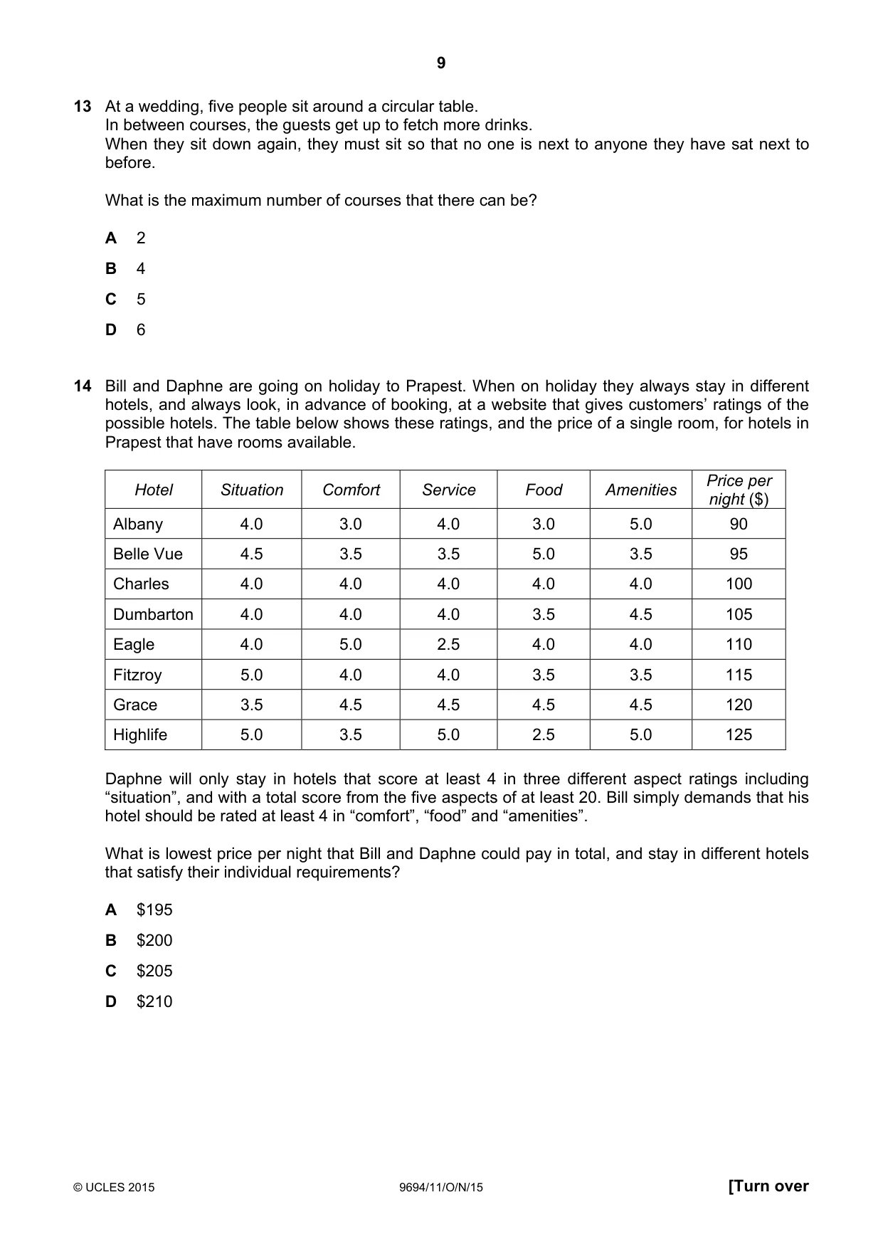 Cambridge A Level Thinking Skills 9694 2015 Oct/Nov Paper 1 · Variant 1 question paper, page 9 of 20