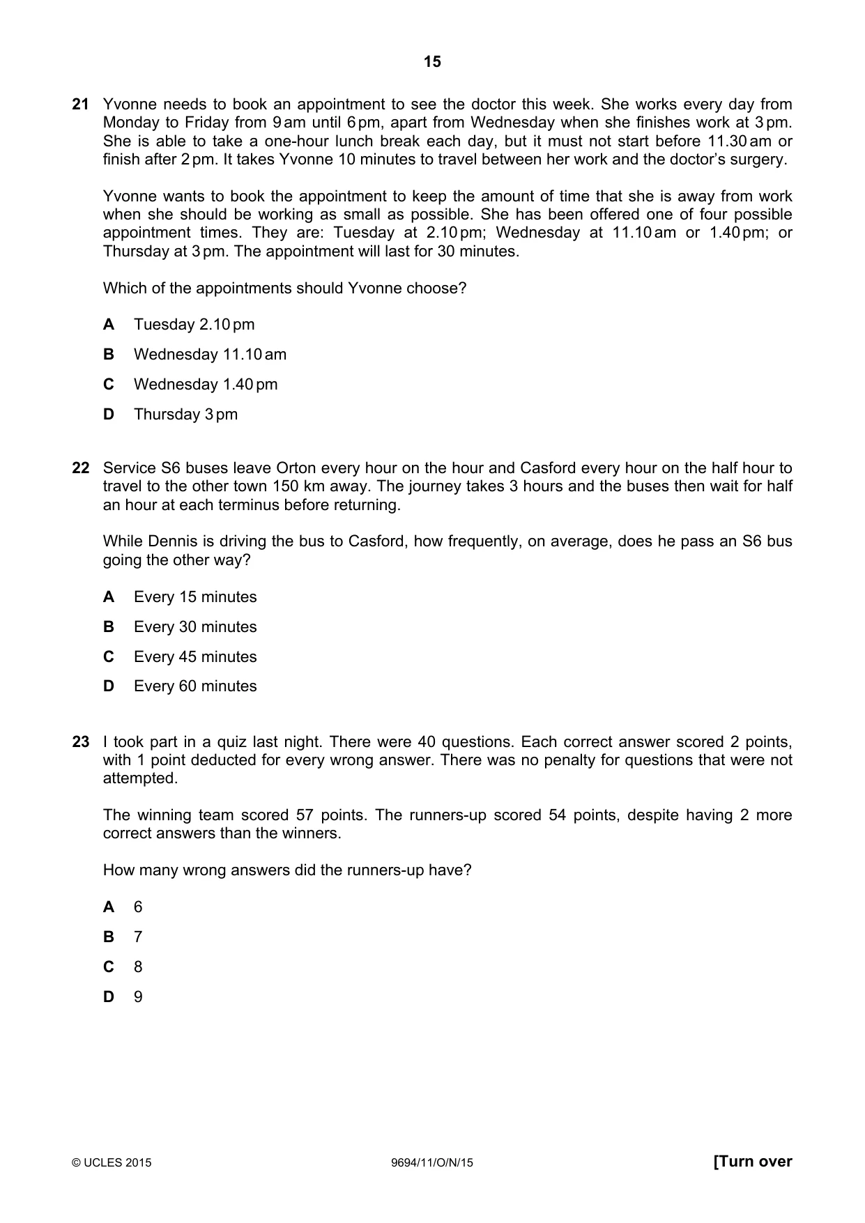 Cambridge A Level Thinking Skills 9694 2015 Oct/Nov Paper 1 · Variant 1 question paper, page 15 of 20