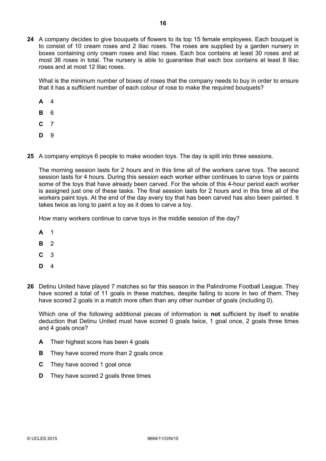 Cambridge A Level Thinking Skills 9694 2015 Oct/Nov Paper 1 · Variant 1 question paper, page 16 of 20