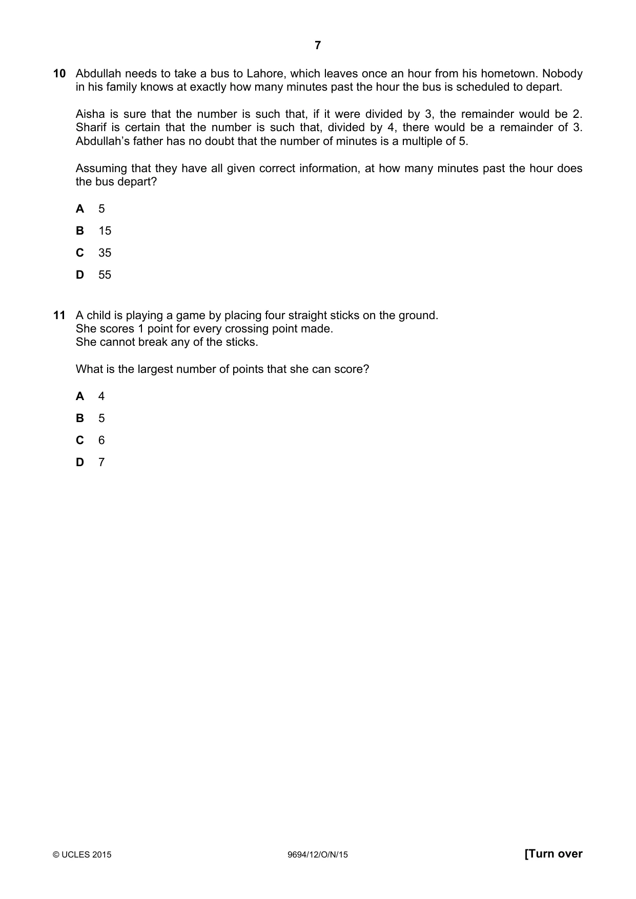 Cambridge A Level Thinking Skills 9694 2015 Oct/Nov Paper 1 · Variant 2 question paper, page 7 of 20