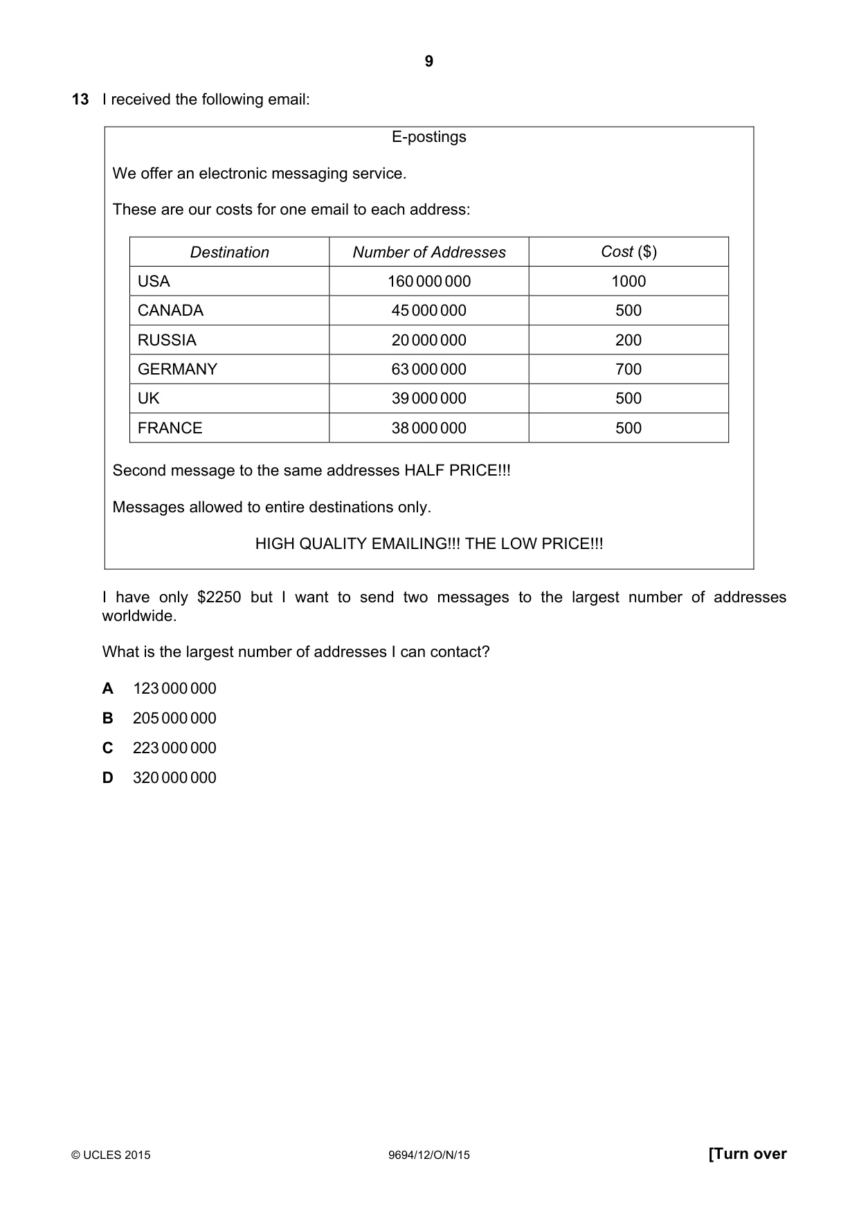 Cambridge A Level Thinking Skills 9694 2015 Oct/Nov Paper 1 · Variant 2 question paper, page 9 of 20
