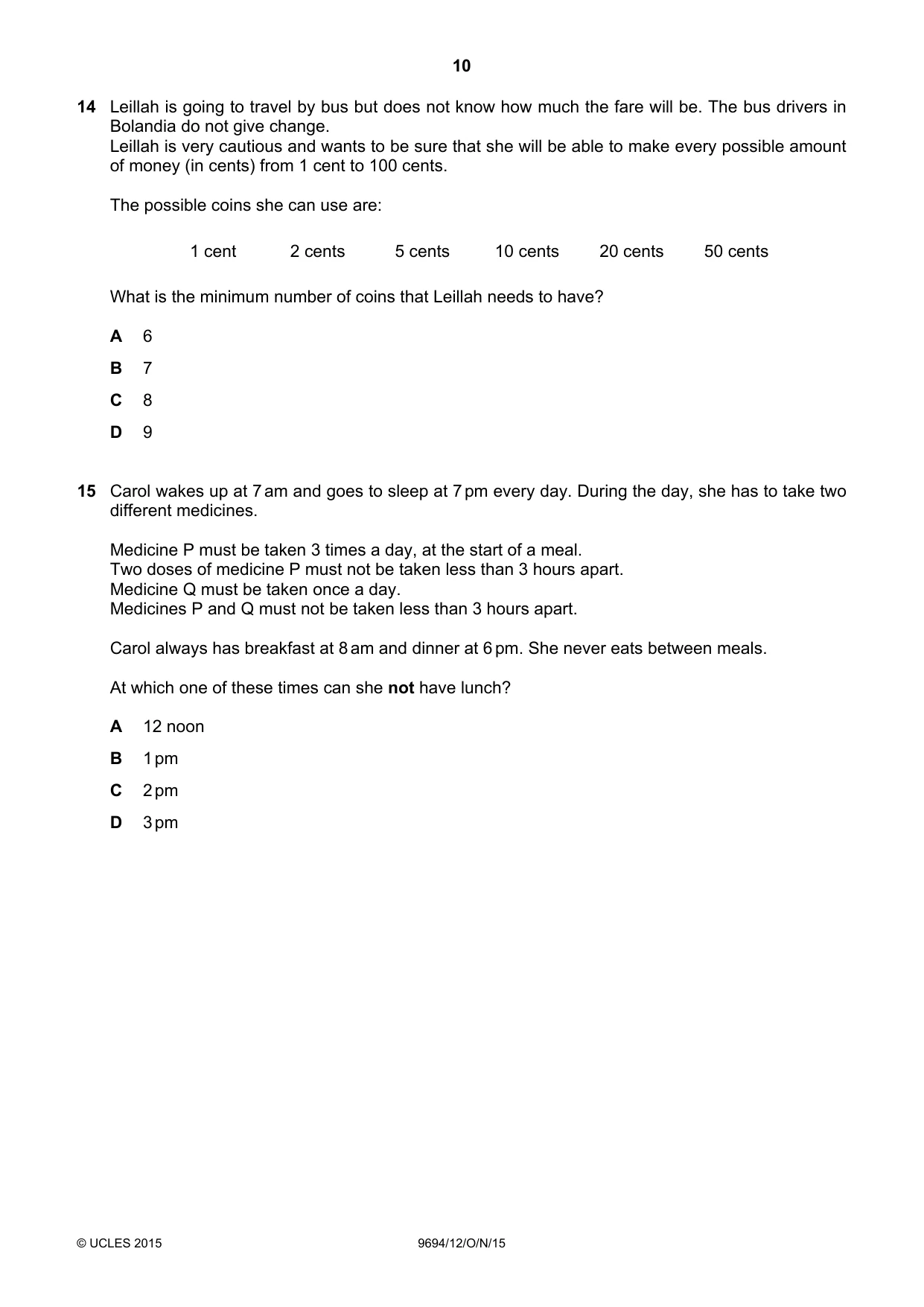 Cambridge A Level Thinking Skills 9694 2015 Oct/Nov Paper 1 · Variant 2 question paper, page 10 of 20