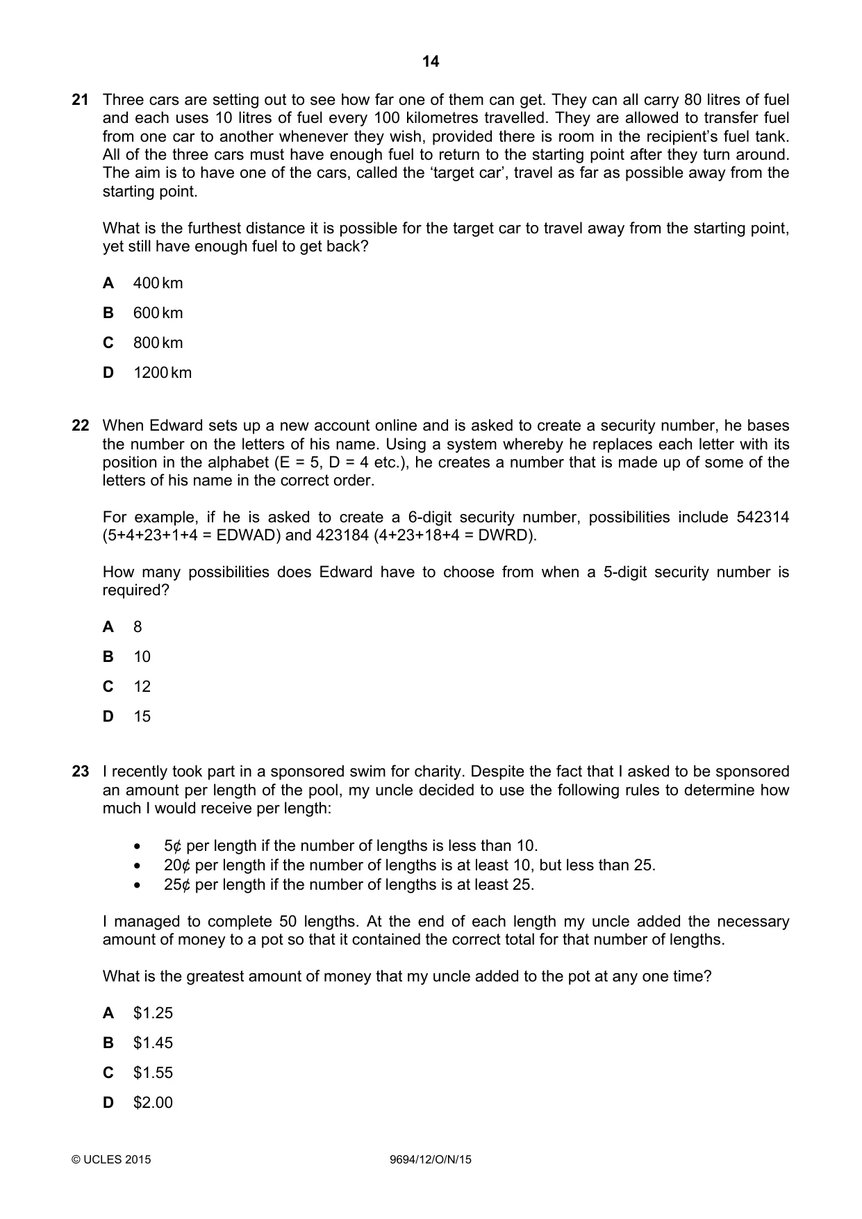 Cambridge A Level Thinking Skills 9694 2015 Oct/Nov Paper 1 · Variant 2 question paper, page 14 of 20