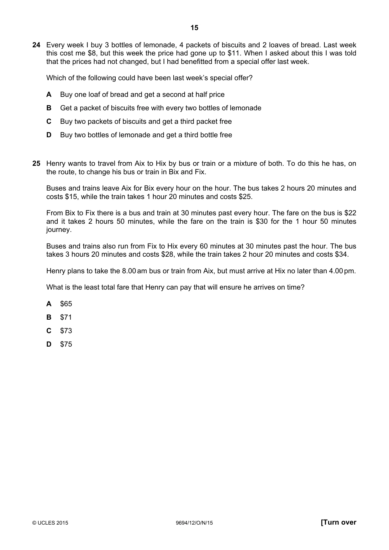 Cambridge A Level Thinking Skills 9694 2015 Oct/Nov Paper 1 · Variant 2 question paper, page 15 of 20
