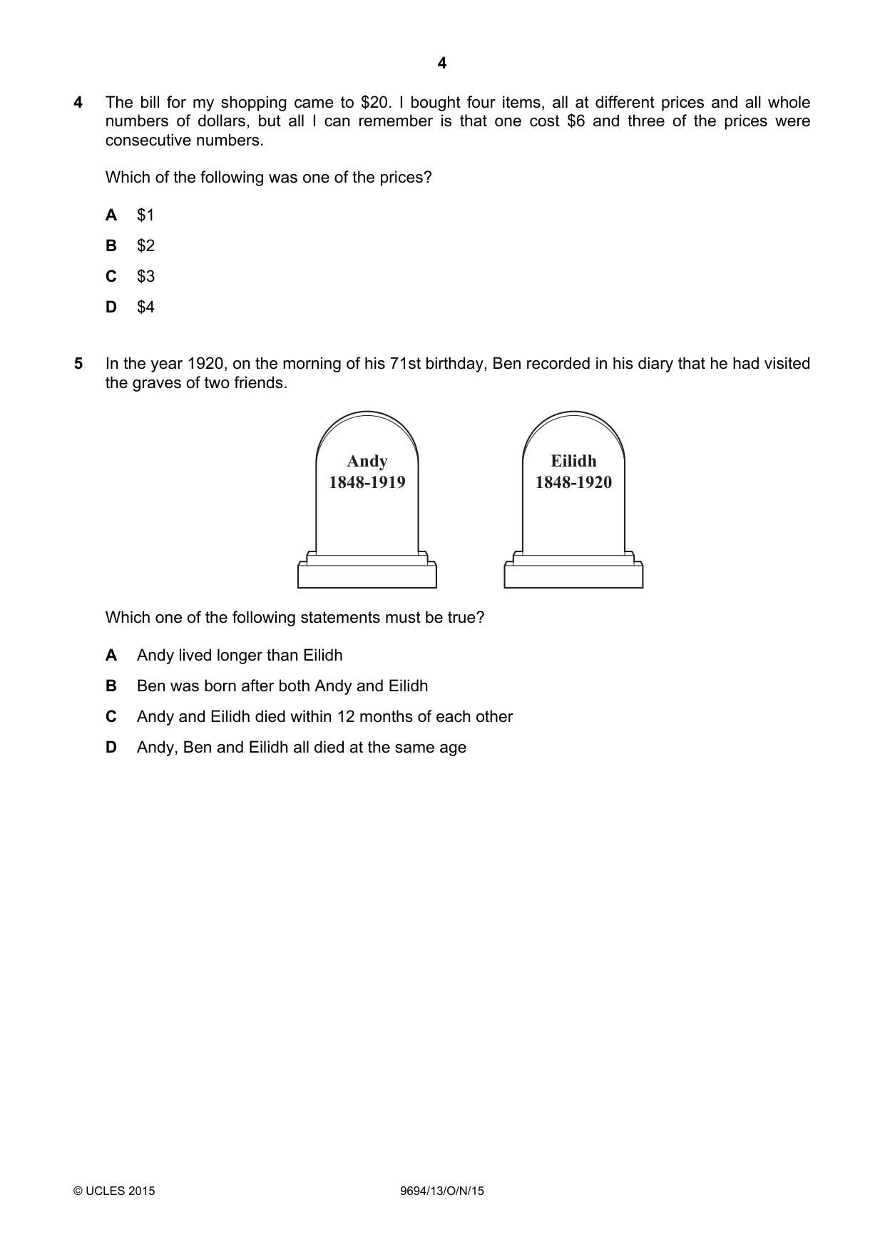 Cambridge A Level Thinking Skills 9694 2015 Oct/Nov Paper 1 · Variant 3 question paper, page 4 of 20