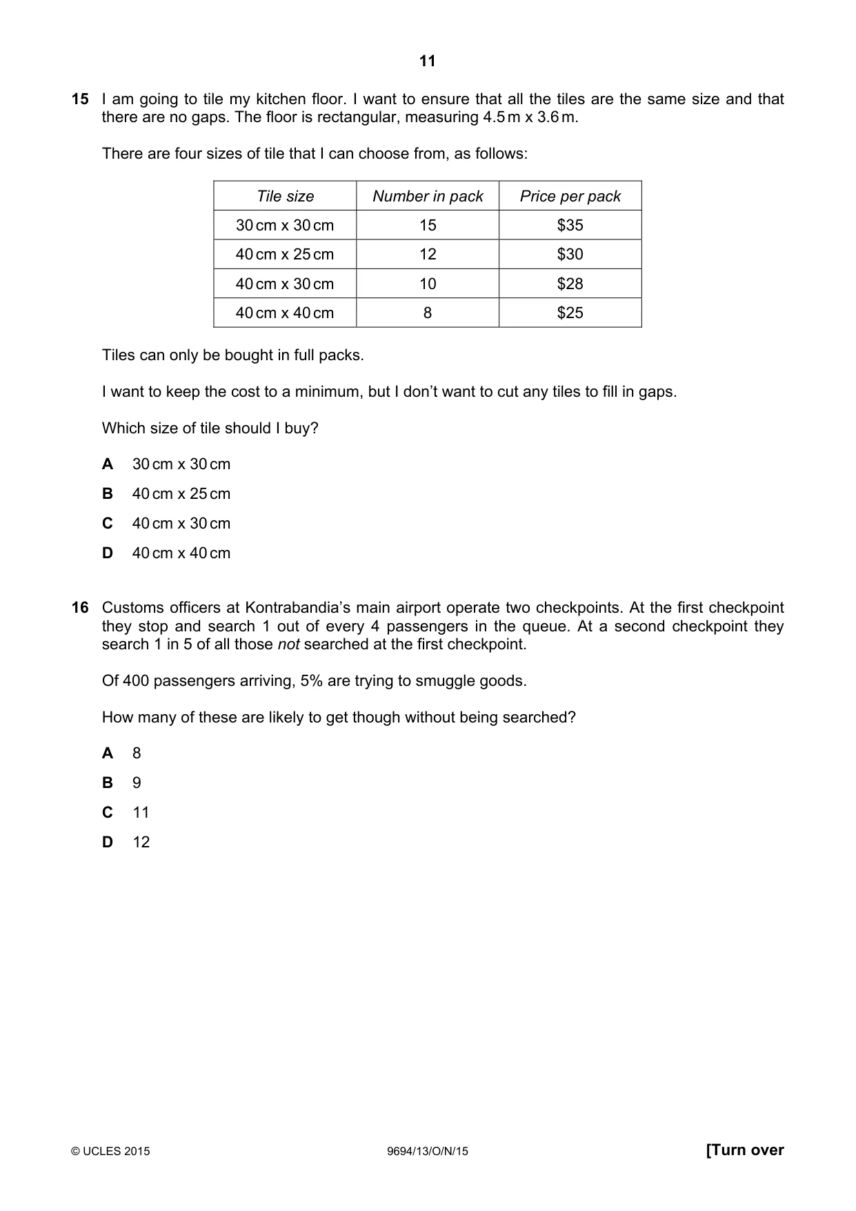 Cambridge A Level Thinking Skills 9694 2015 Oct/Nov Paper 1 · Variant 3 question paper, page 11 of 20
