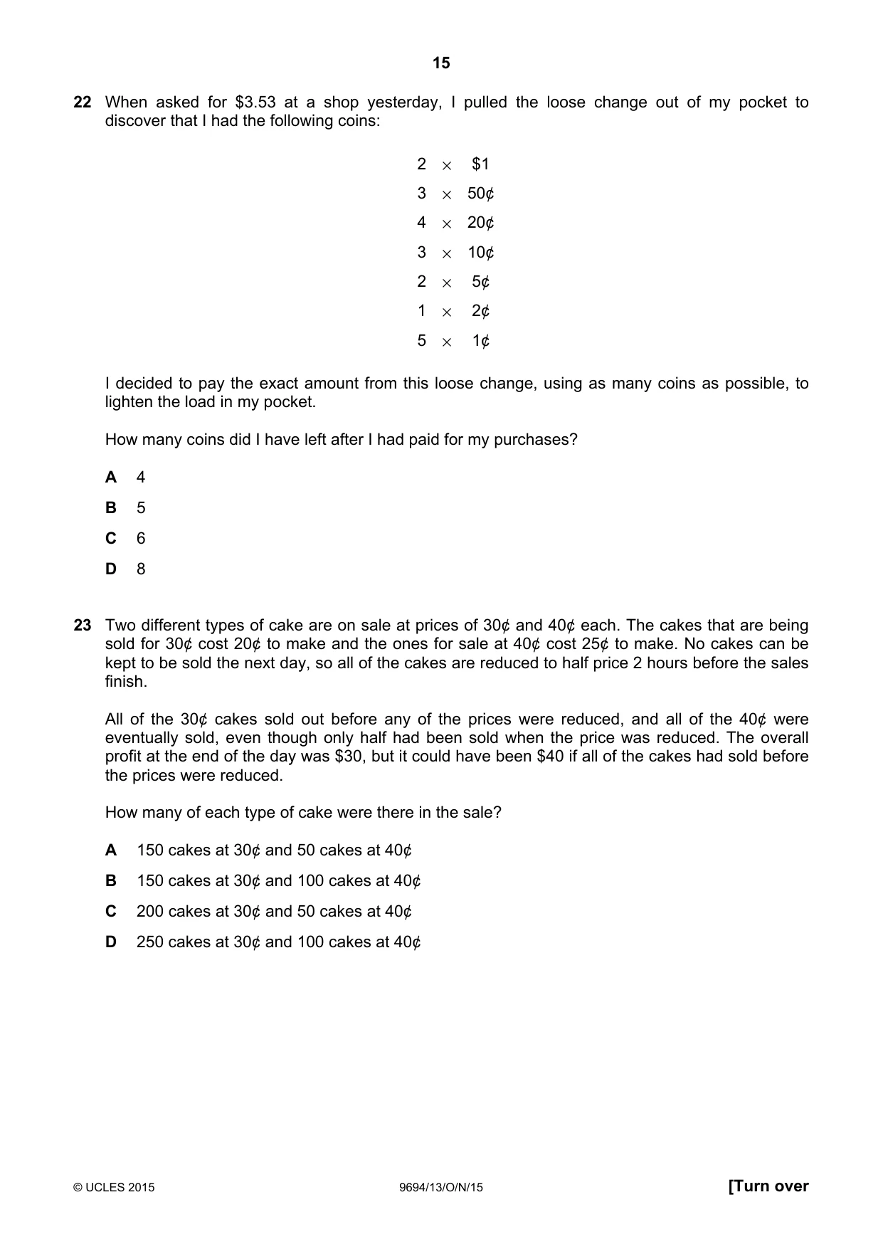Cambridge A Level Thinking Skills 9694 2015 Oct/Nov Paper 1 · Variant 3 question paper, page 15 of 20