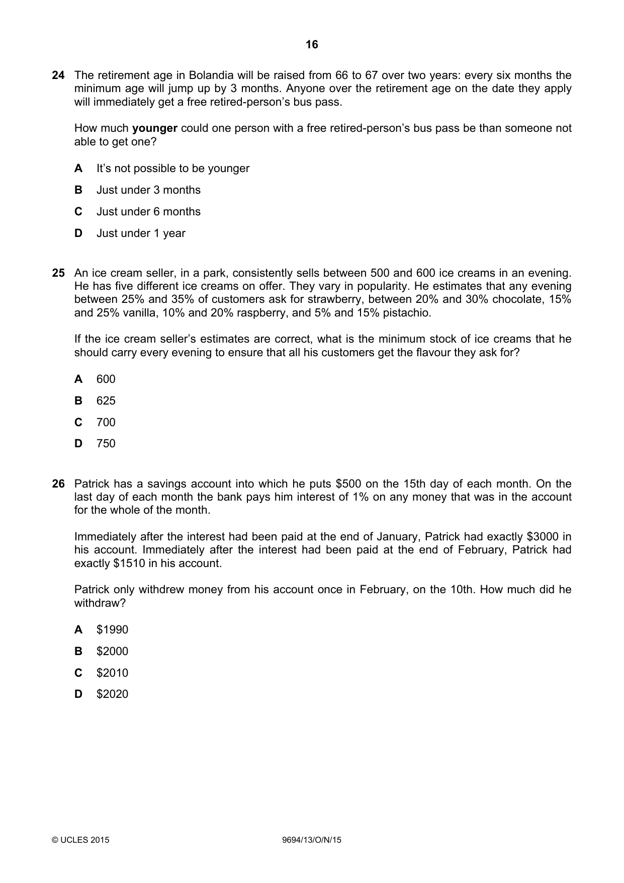 Cambridge A Level Thinking Skills 9694 2015 Oct/Nov Paper 1 · Variant 3 question paper, page 16 of 20