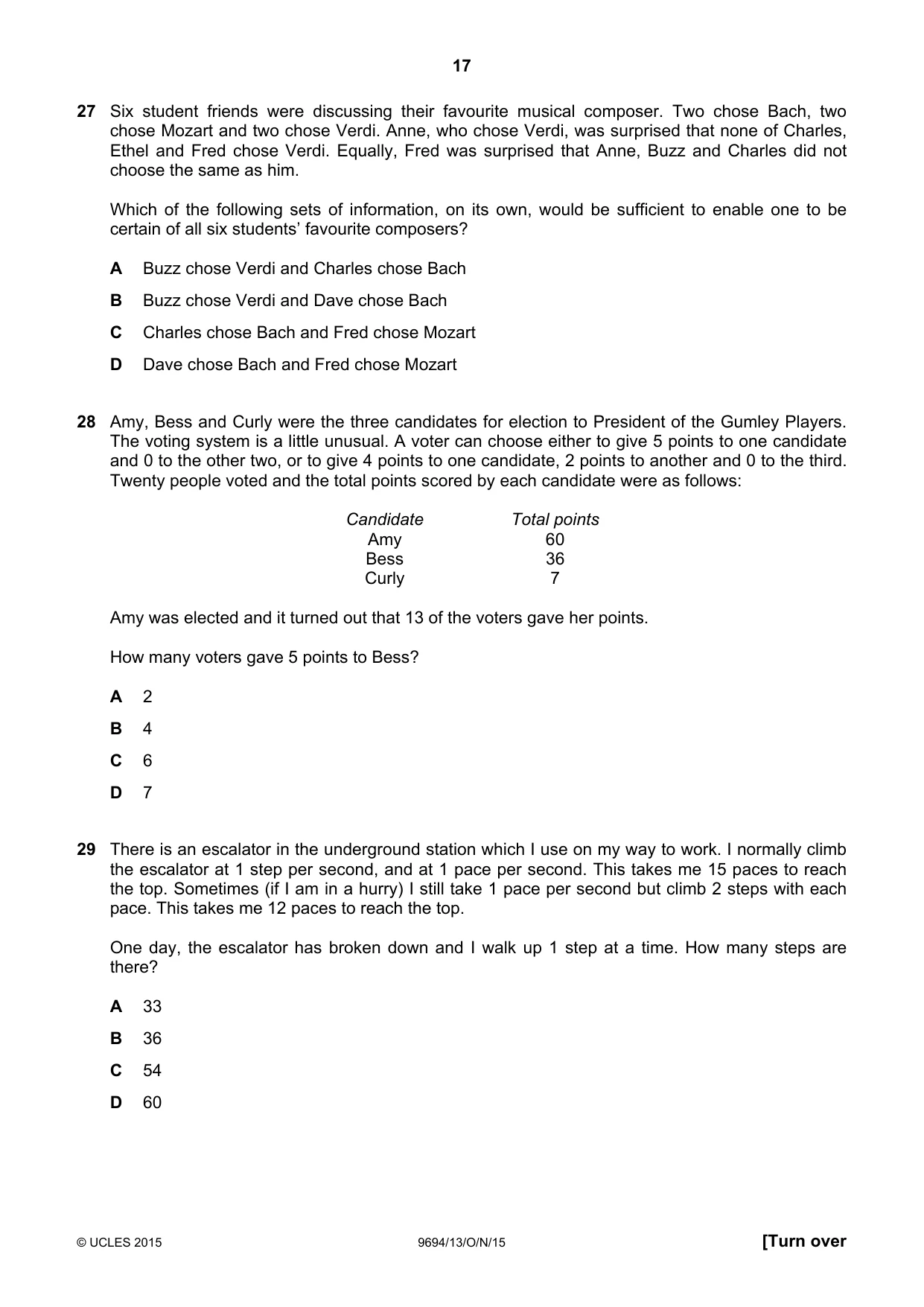 Cambridge A Level Thinking Skills 9694 2015 Oct/Nov Paper 1 · Variant 3 question paper, page 17 of 20