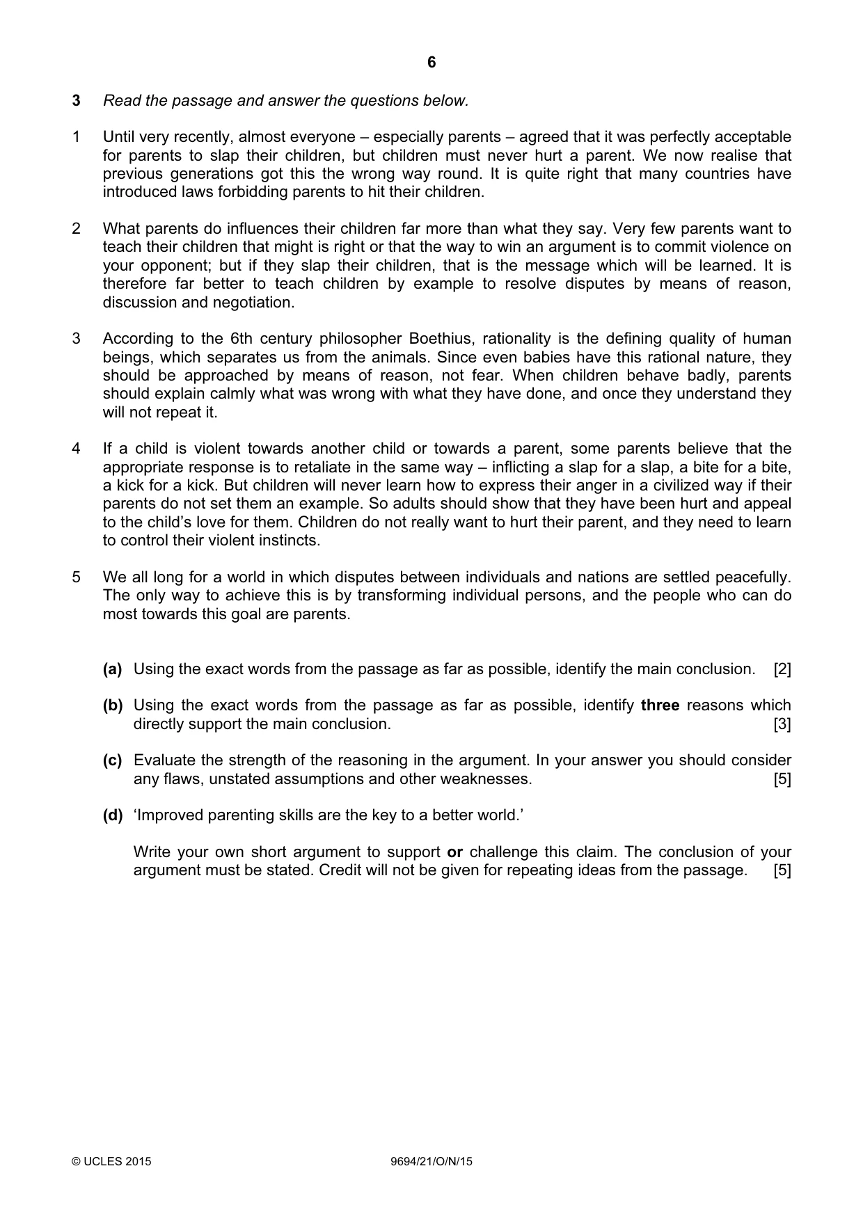 Cambridge A Level Thinking Skills 9694 2015 Oct/Nov Paper 2 · Variant 1 question paper, page 6 of 8