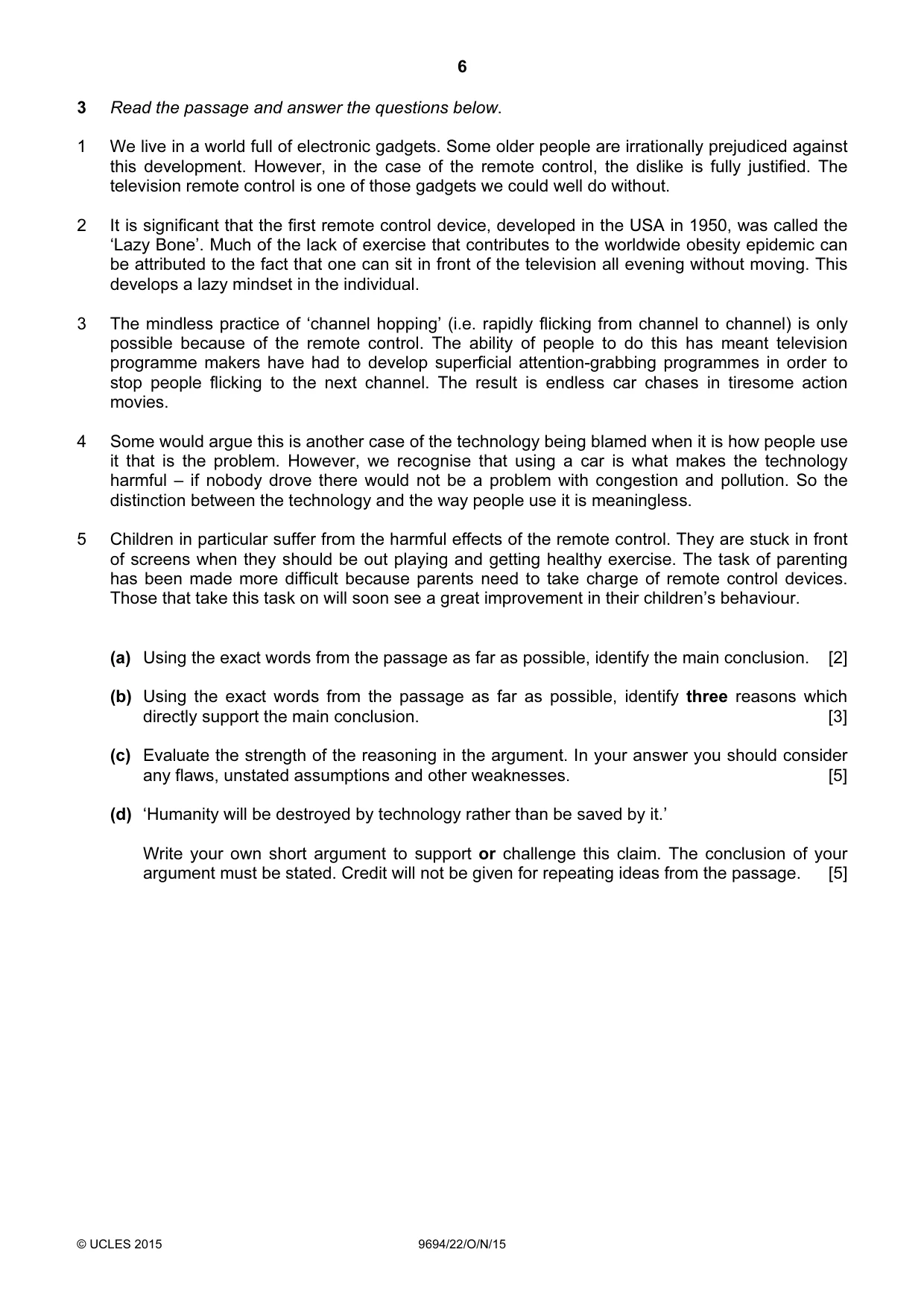 Cambridge A Level Thinking Skills 9694 2015 Oct/Nov Paper 2 · Variant 2 question paper, page 6 of 8