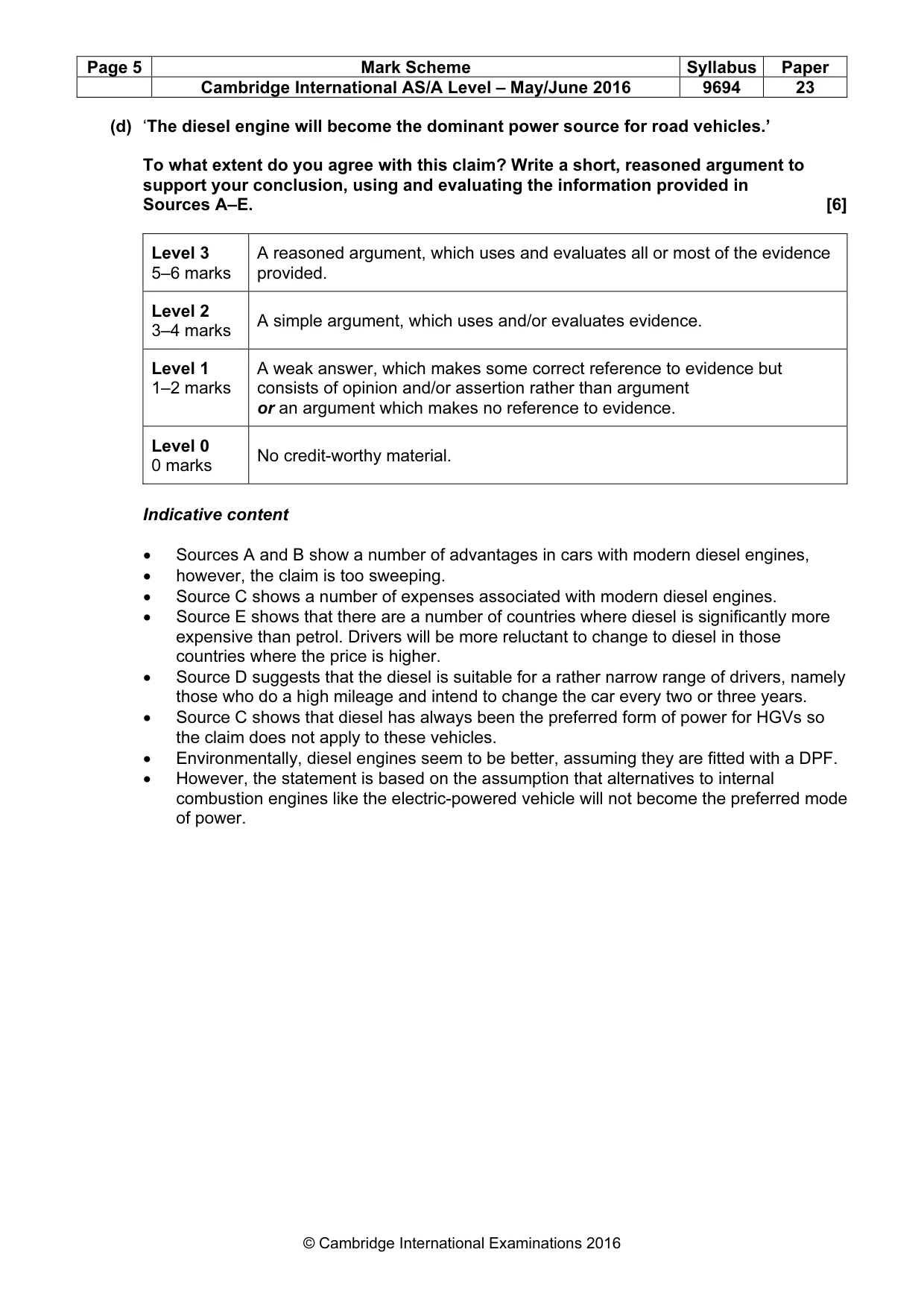 Mark scheme, page 5 of 8