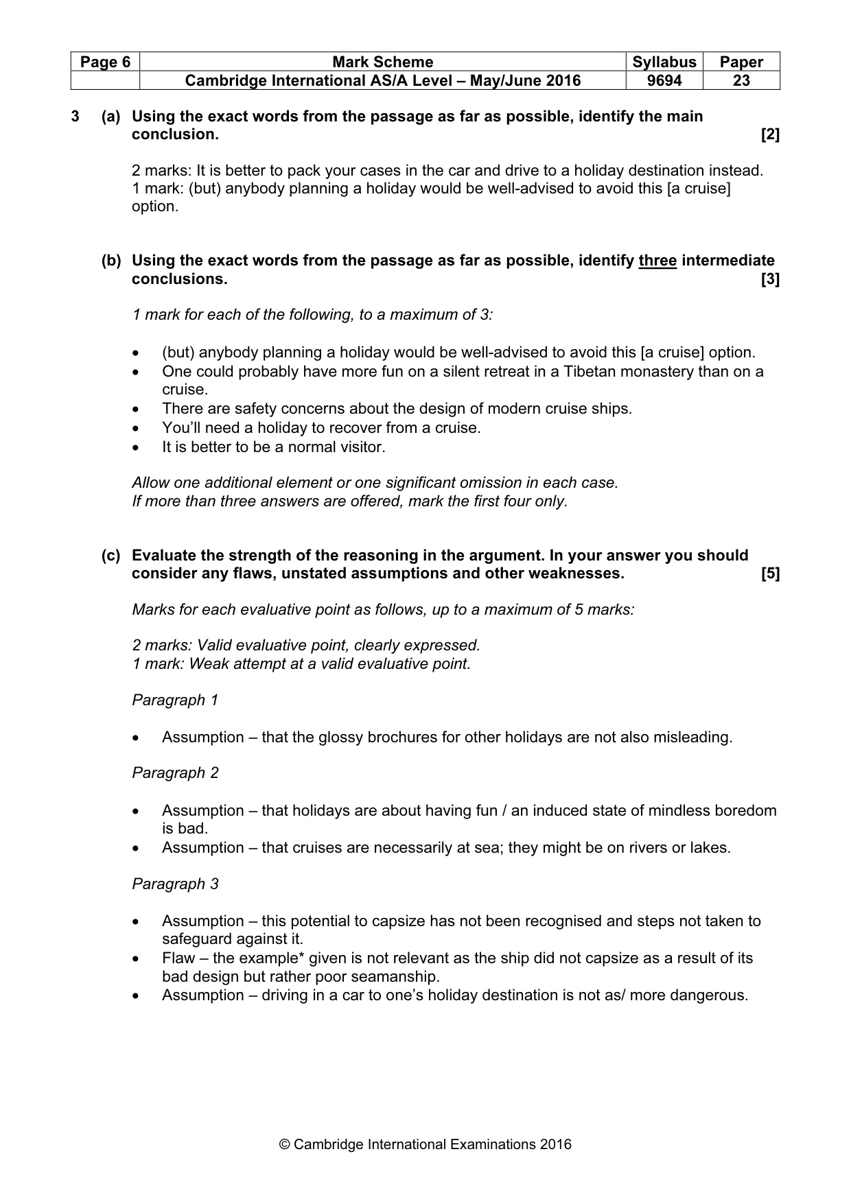 Mark scheme, page 6 of 8
