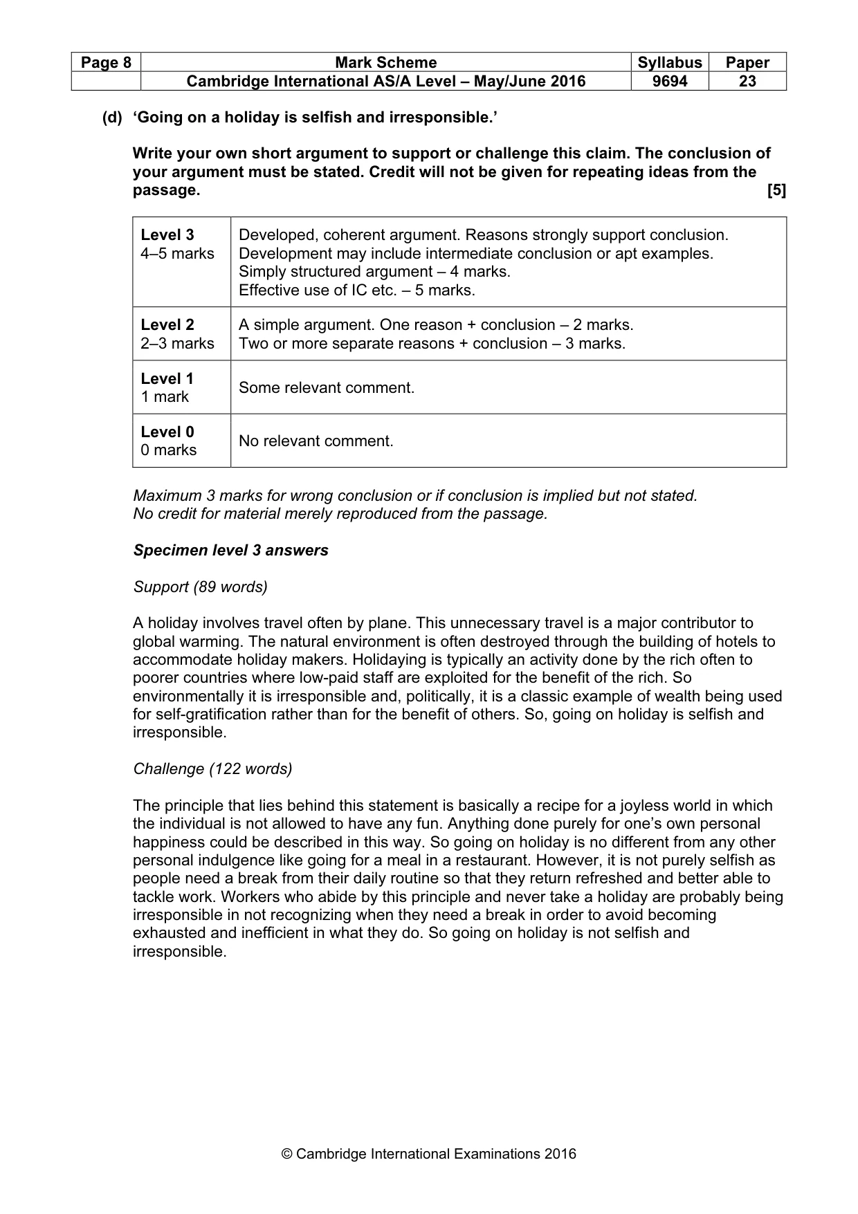 Mark scheme, page 8 of 8
