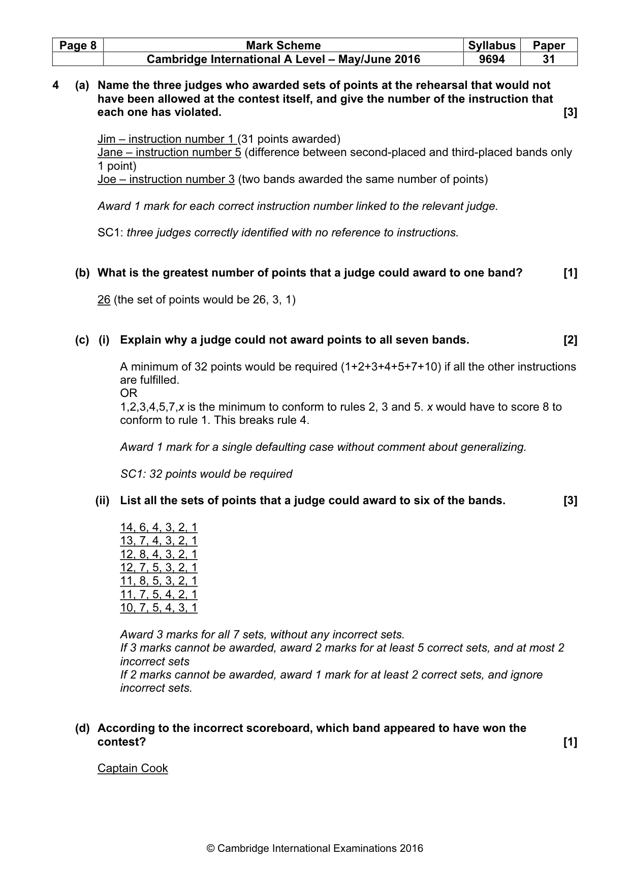 Mark scheme, page 8 of 9