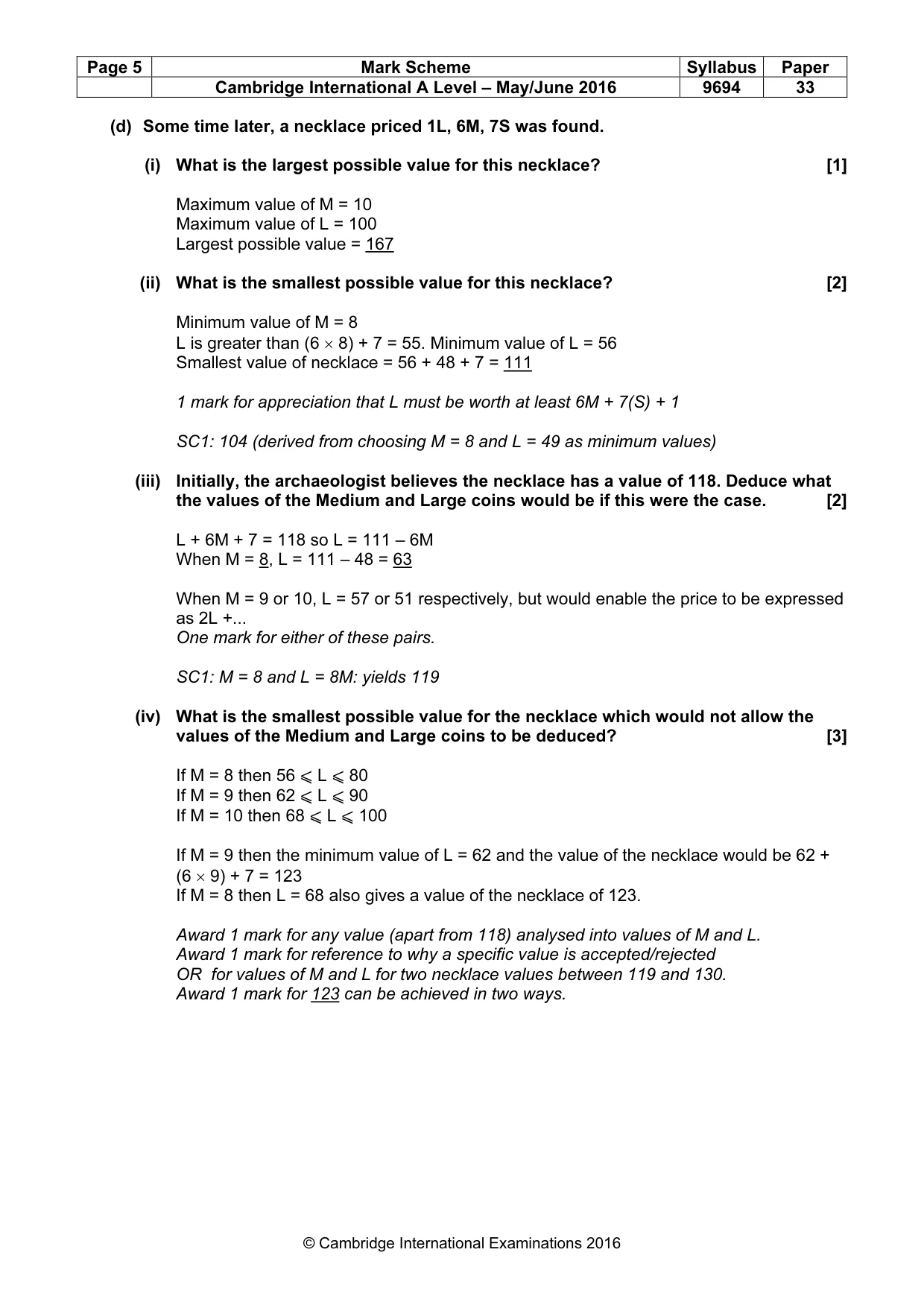 Mark scheme, page 5 of 7