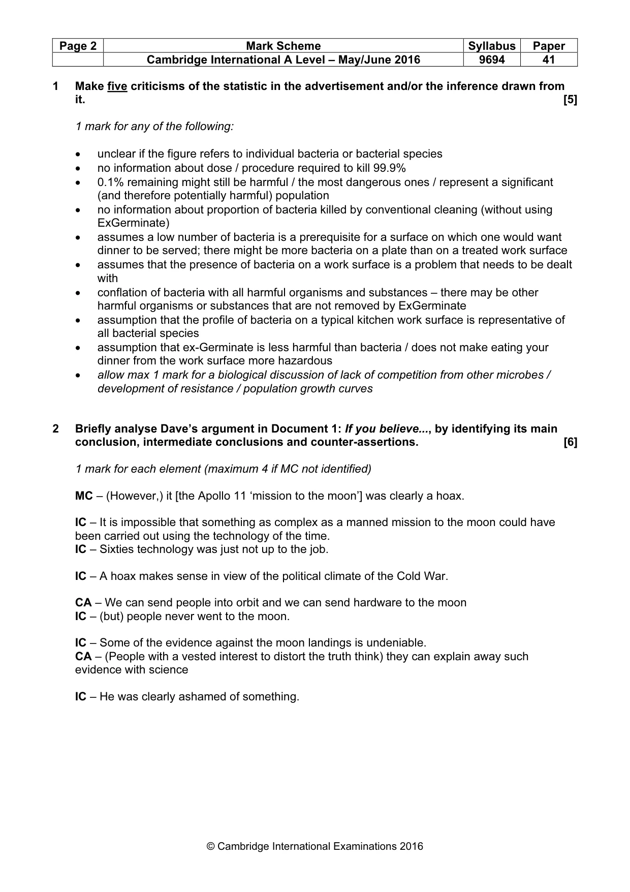 Mark scheme, page 2 of 9