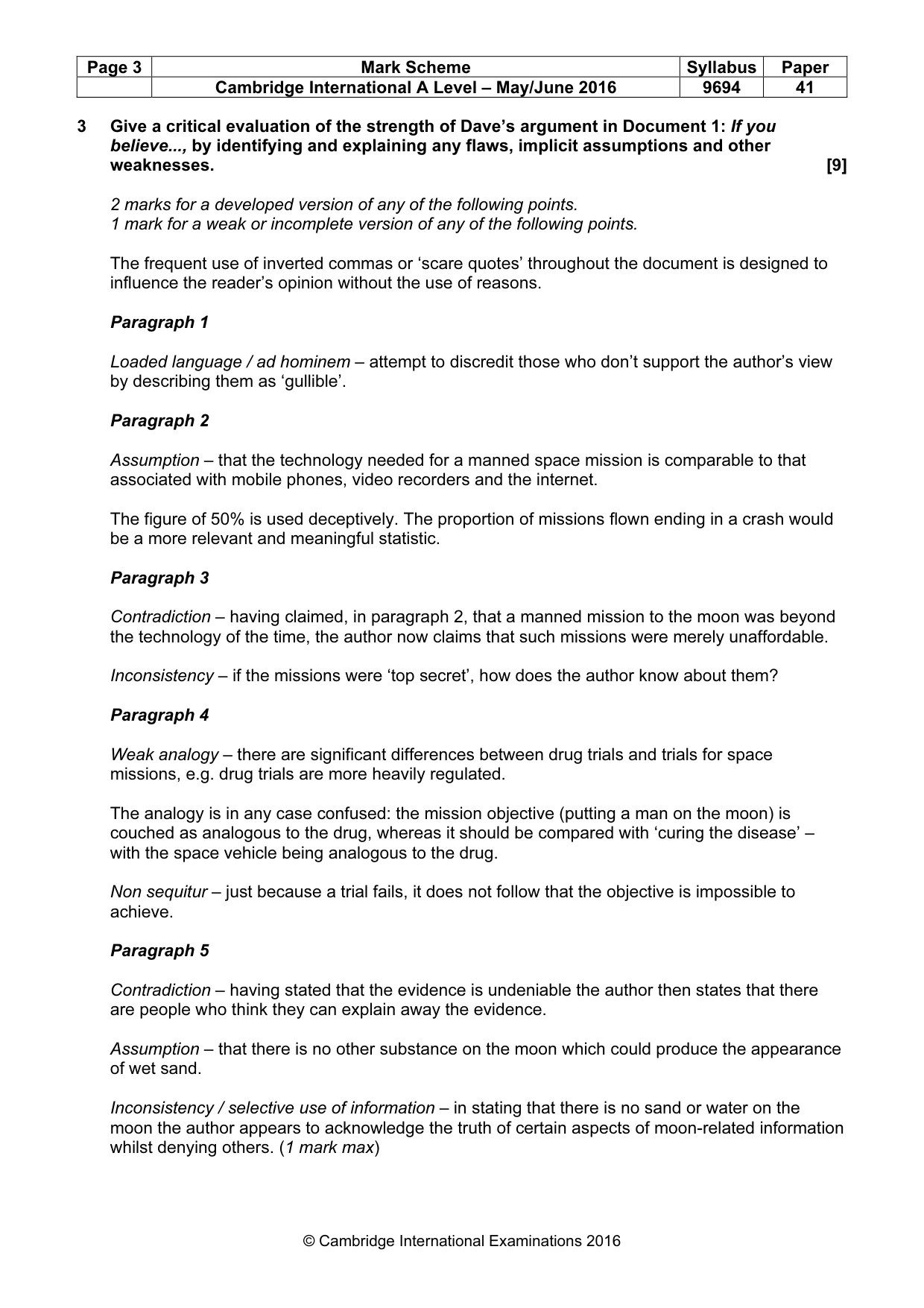 Mark scheme, page 3 of 9