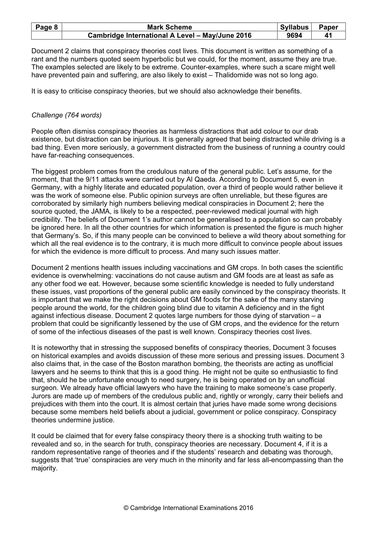 Mark scheme, page 8 of 9