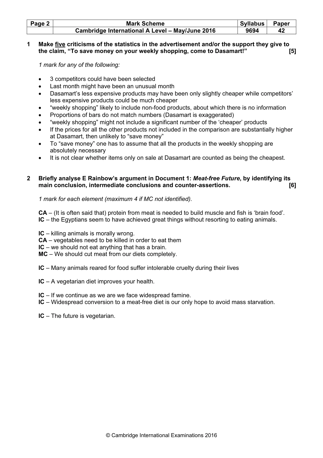 Mark scheme, page 2 of 8