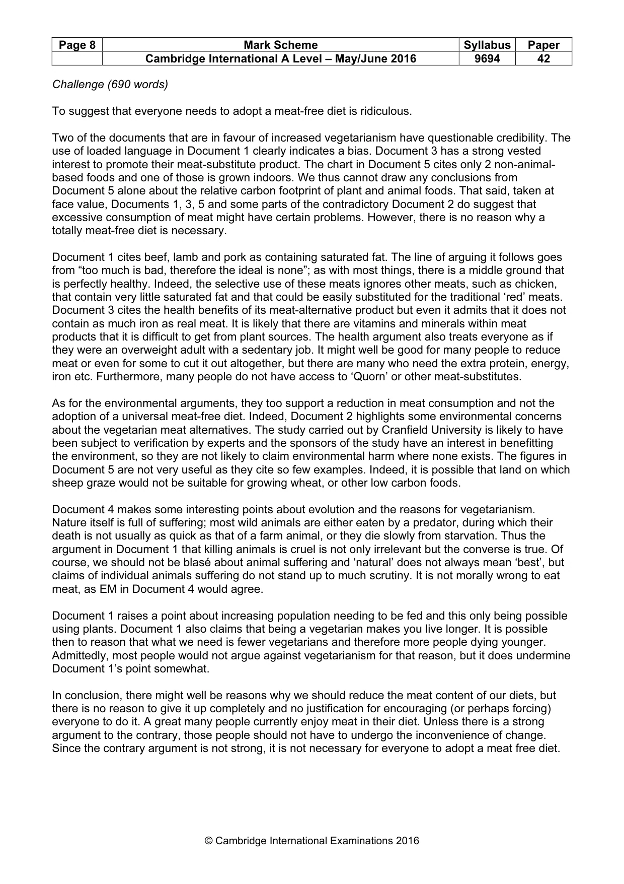 Mark scheme, page 8 of 8