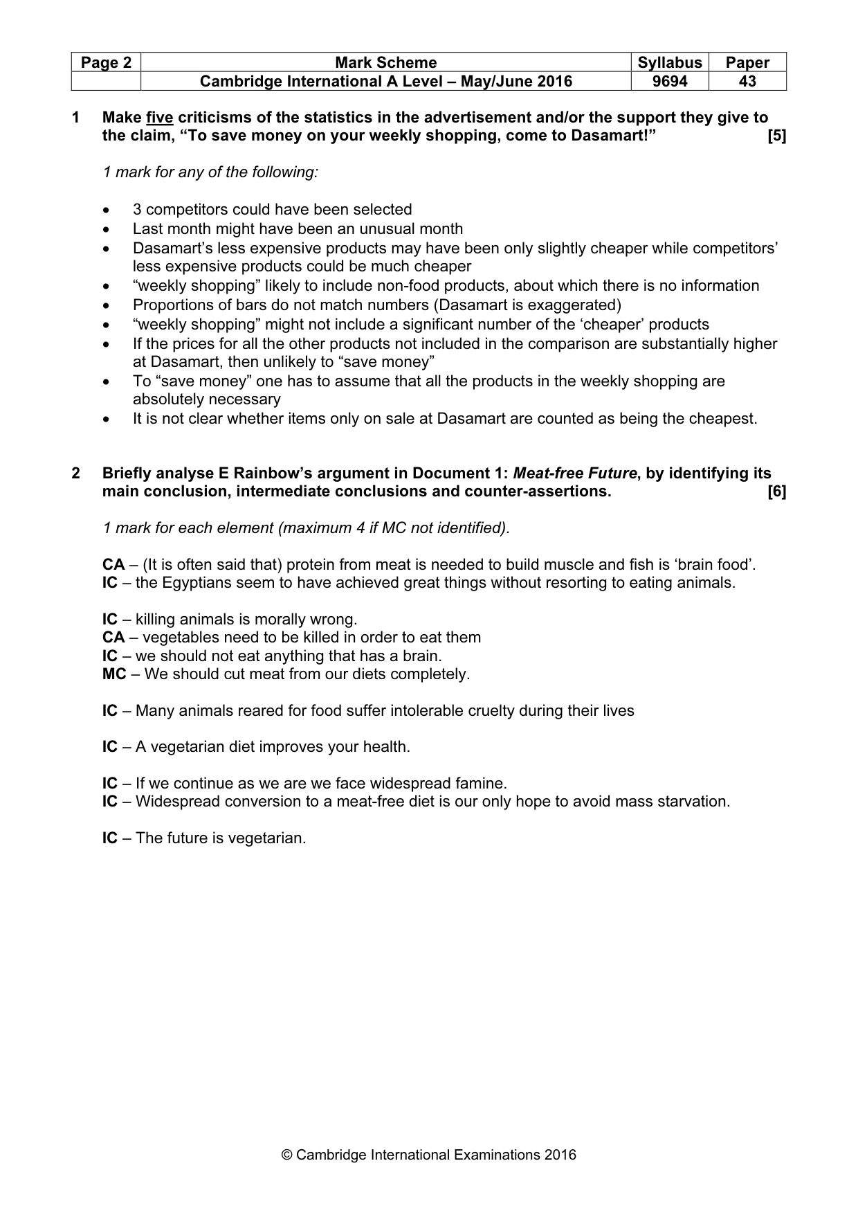 Mark scheme, page 2 of 8
