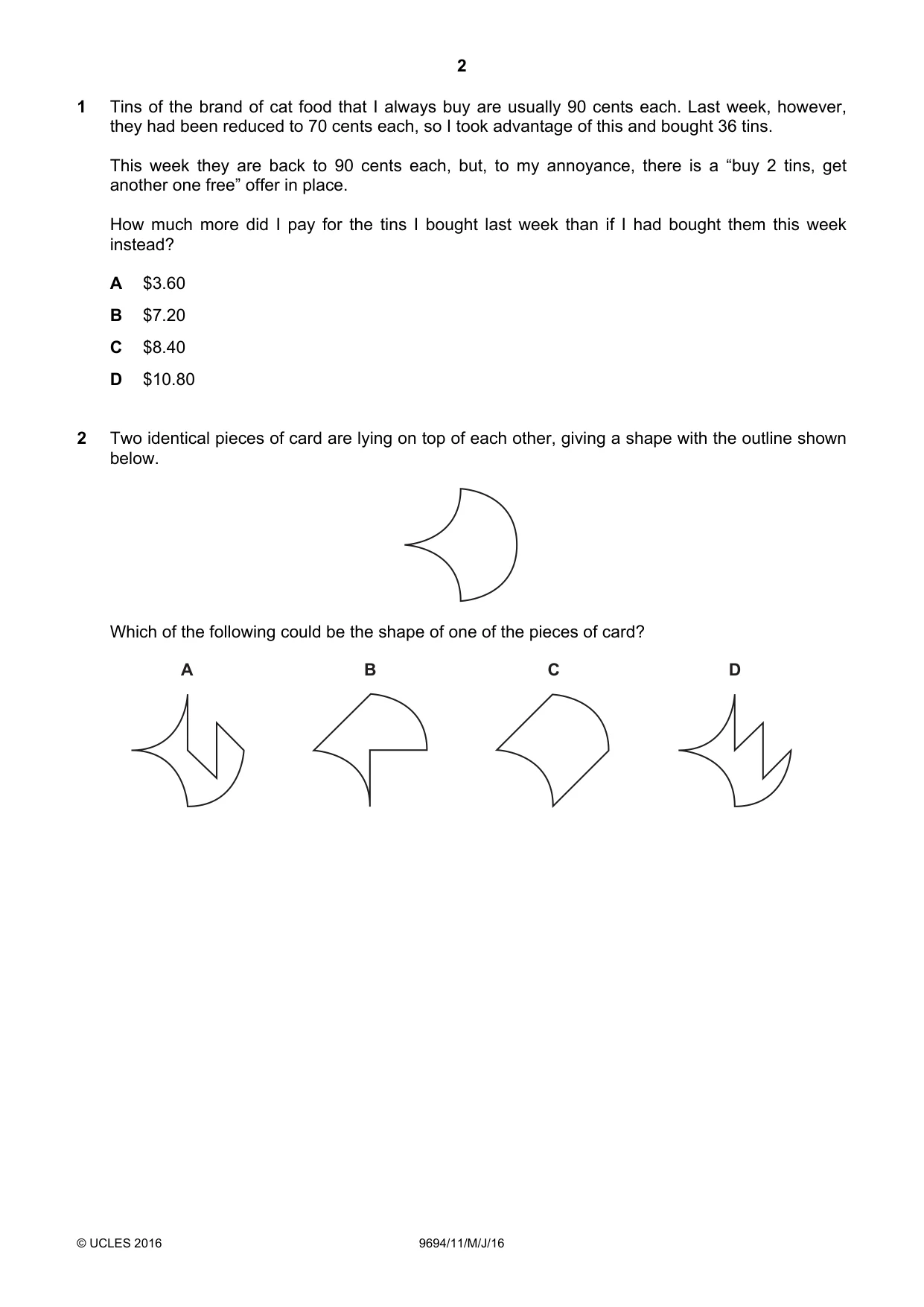 Cambridge A Level Thinking Skills 9694 2016 May/June Paper 1 · Variant 1 question paper, page 2 of 20