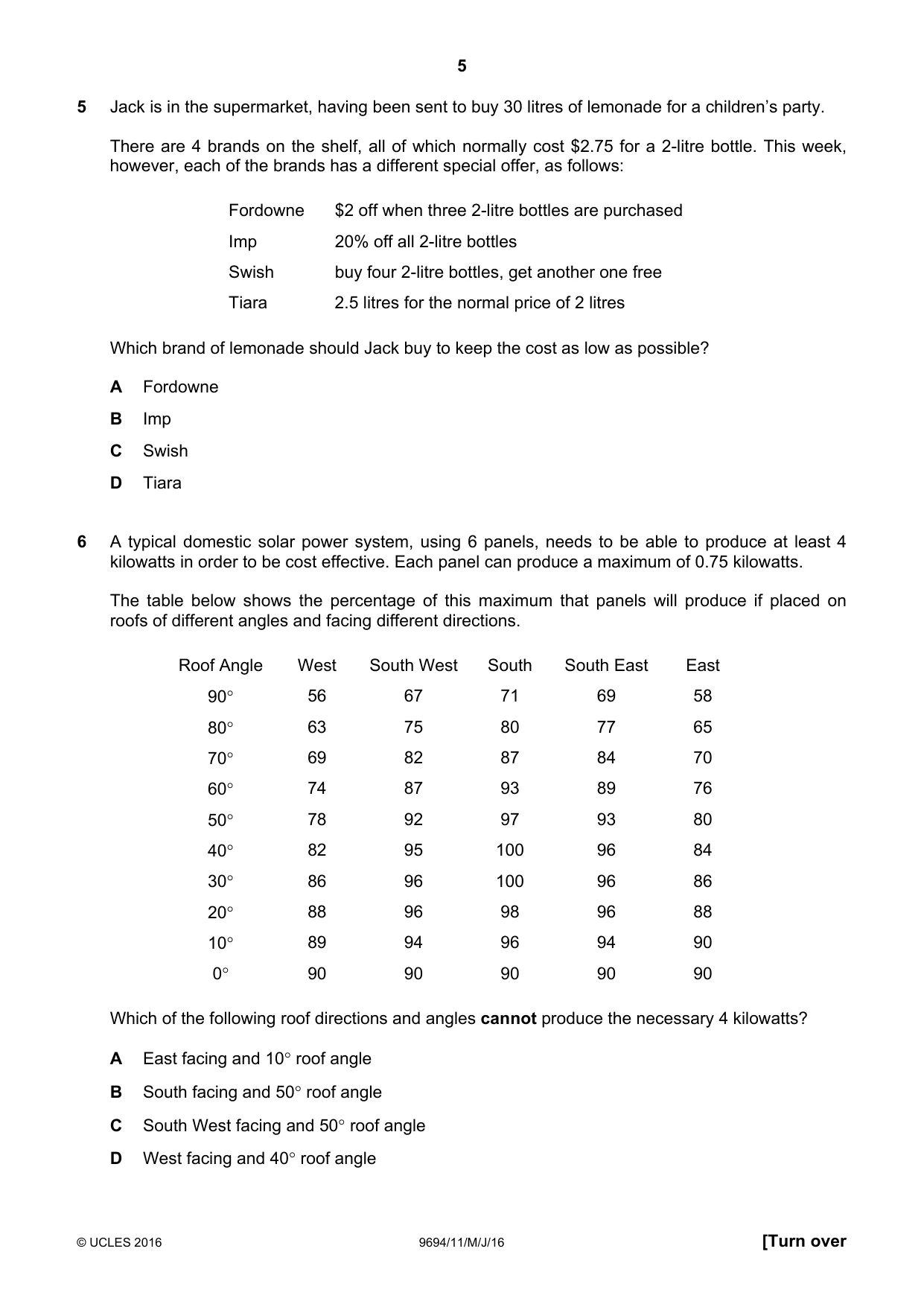 Cambridge A Level Thinking Skills 9694 2016 May/June Paper 1 · Variant 1 question paper, page 5 of 20