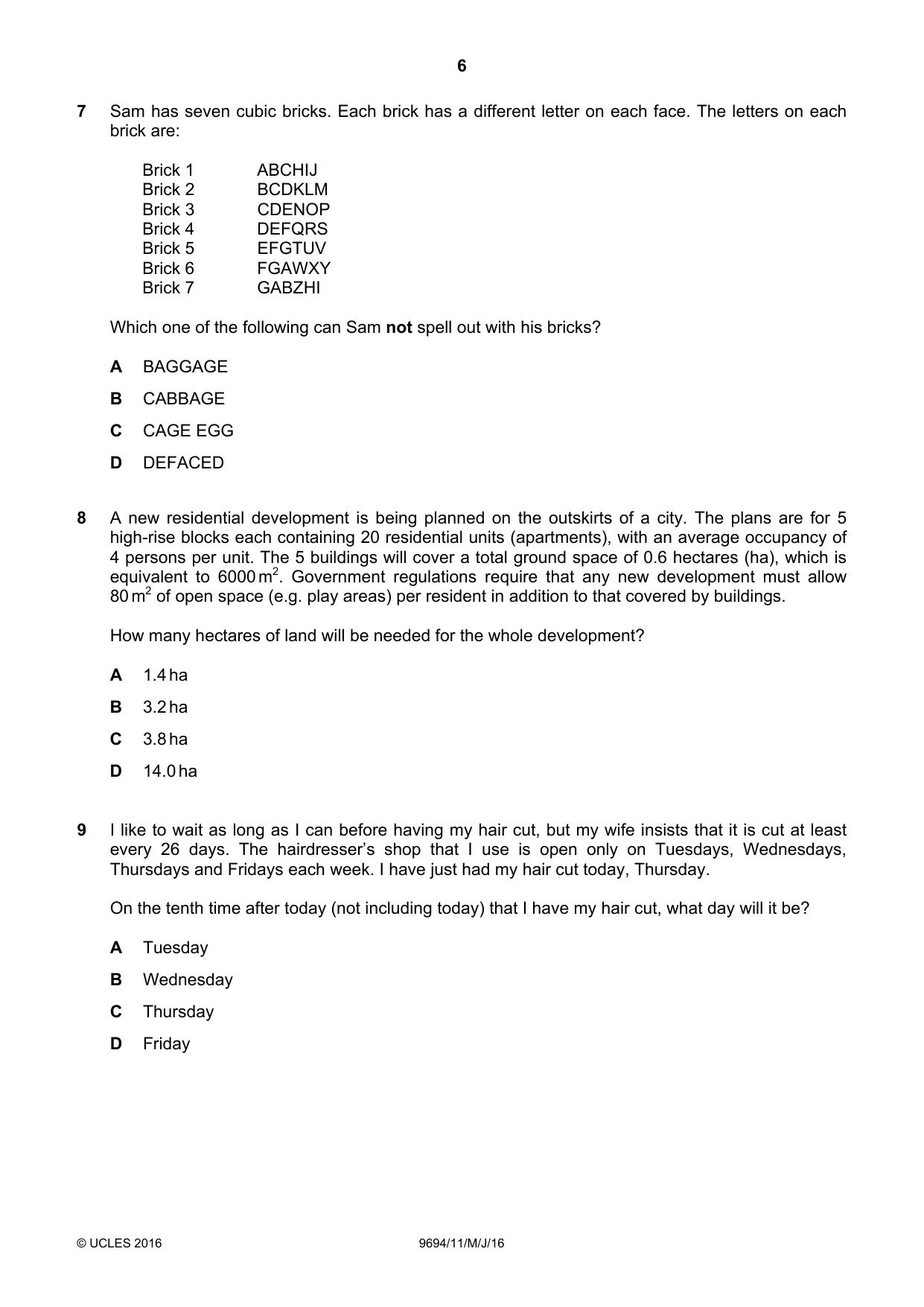 Cambridge A Level Thinking Skills 9694 2016 May/June Paper 1 · Variant 1 question paper, page 6 of 20